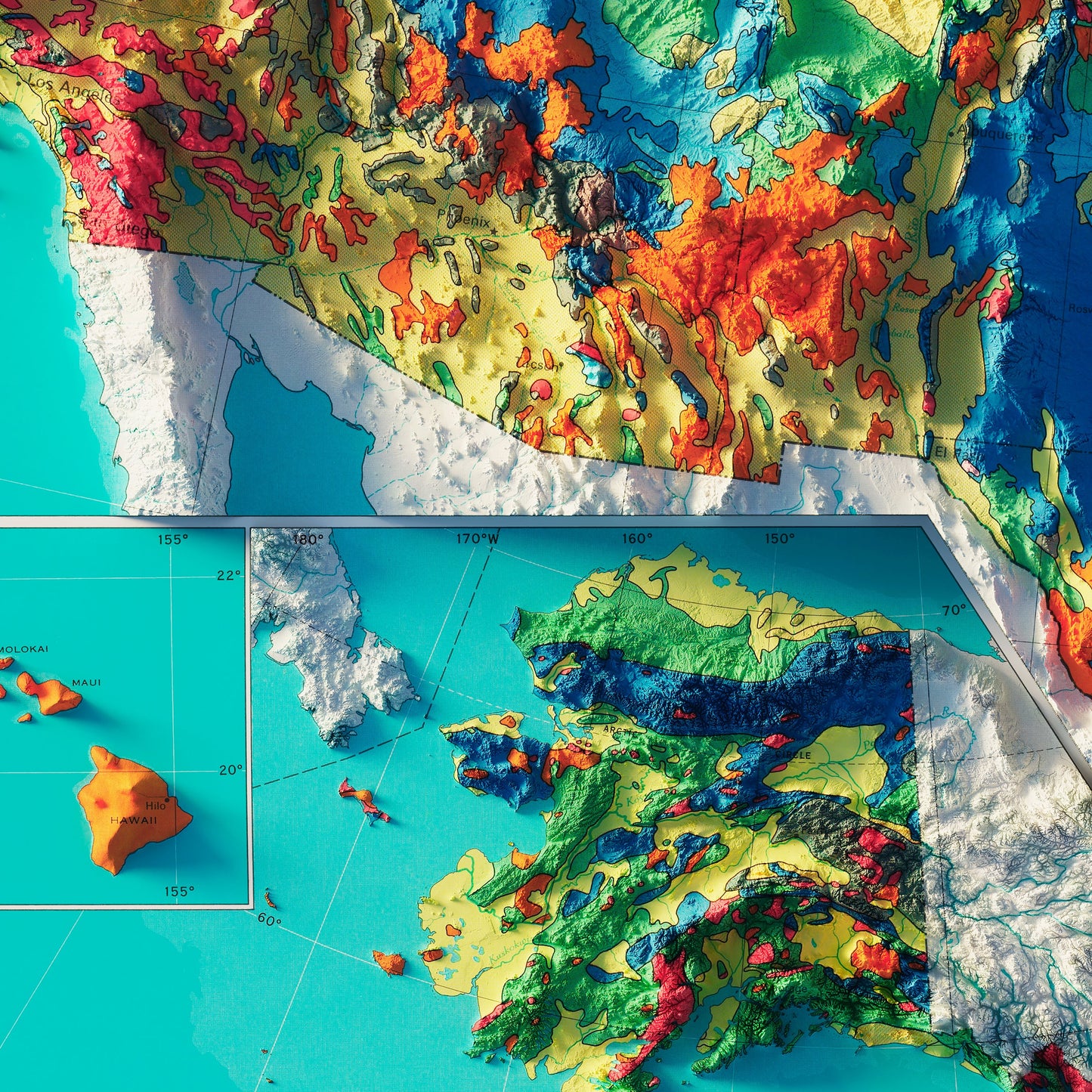 USA Geologic 1970 Shaded Relief Map