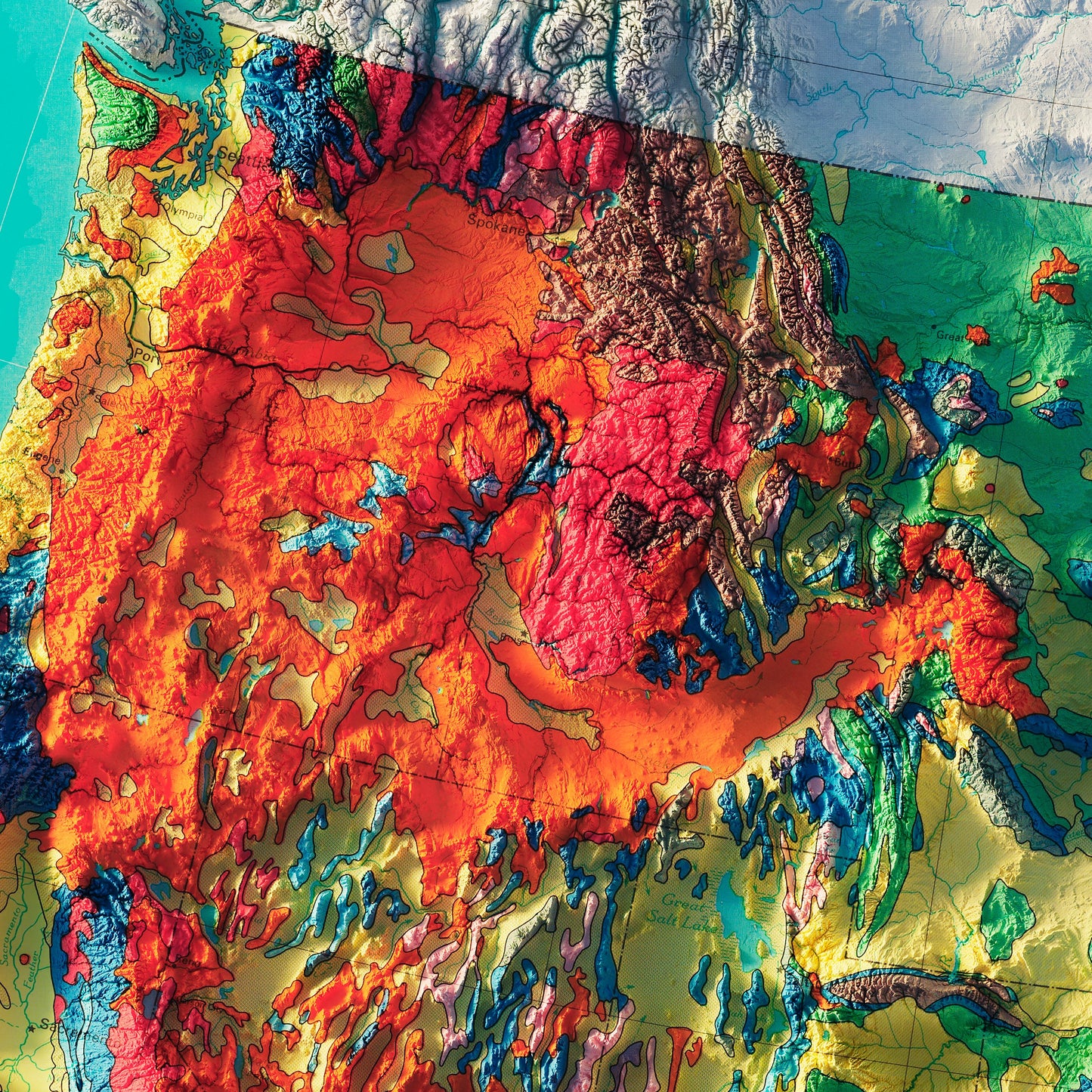 USA Geologic 1970 Shaded Relief Map