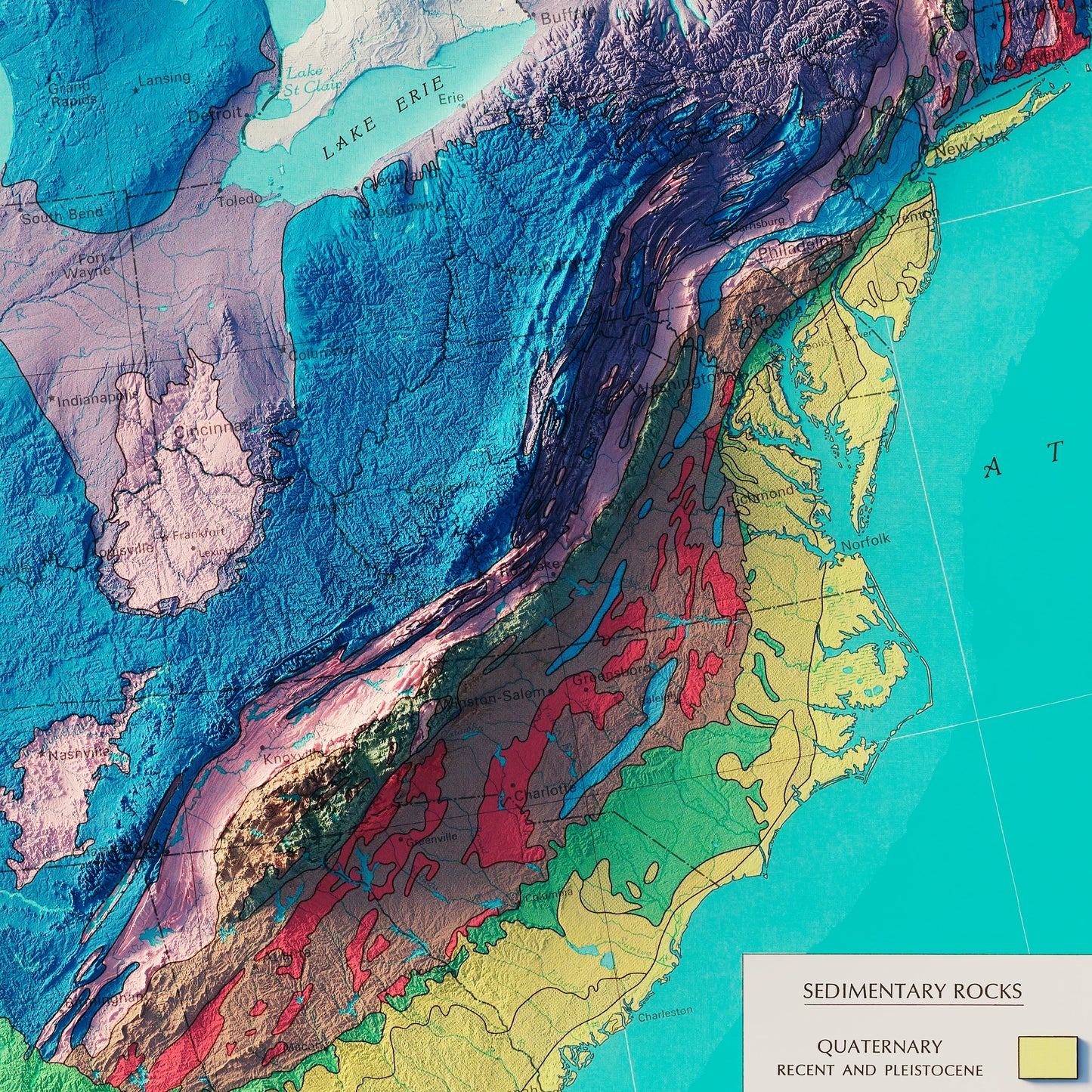 USA Geologic 1970 Shaded Relief Map