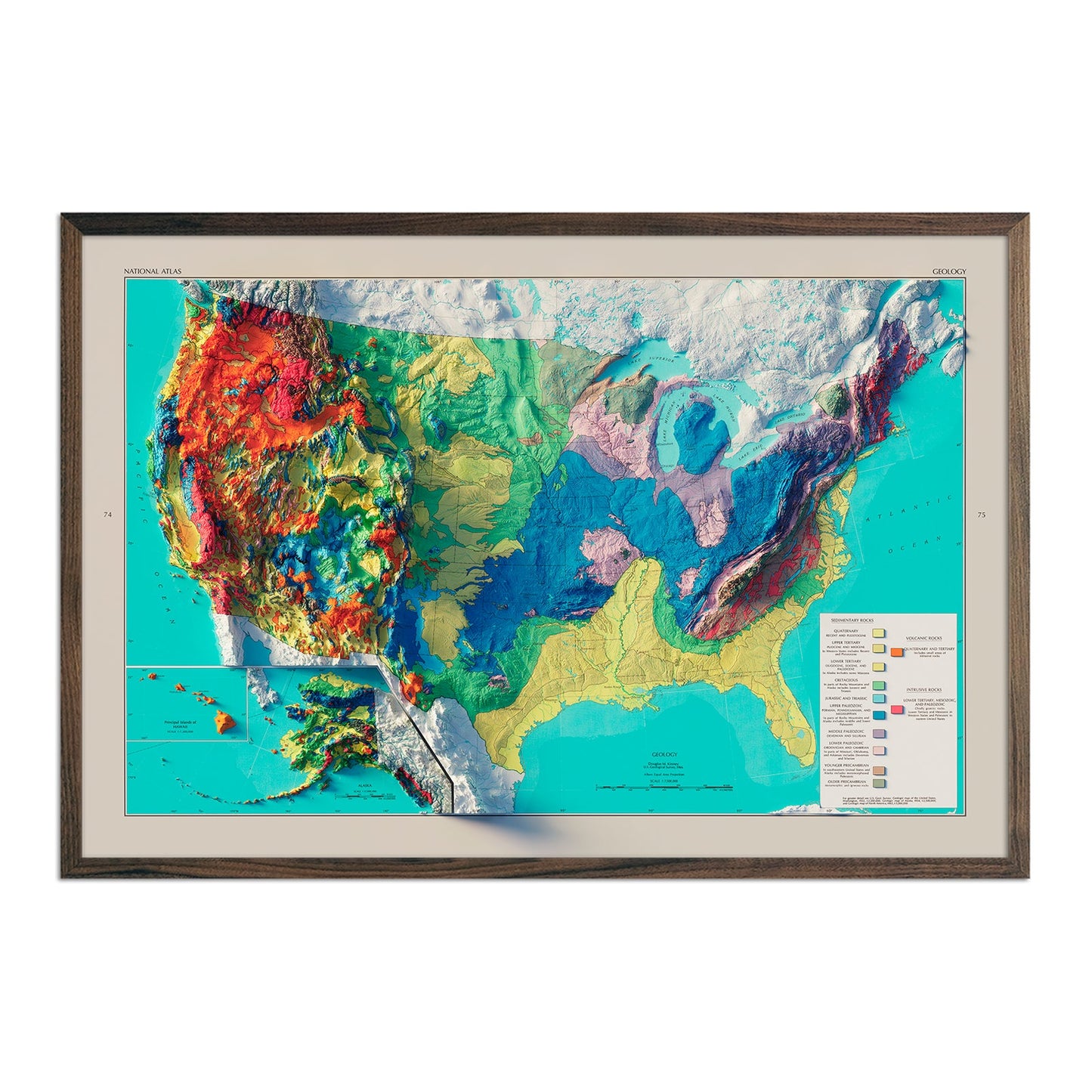 Vintage 1970 Relief Map of US Geology