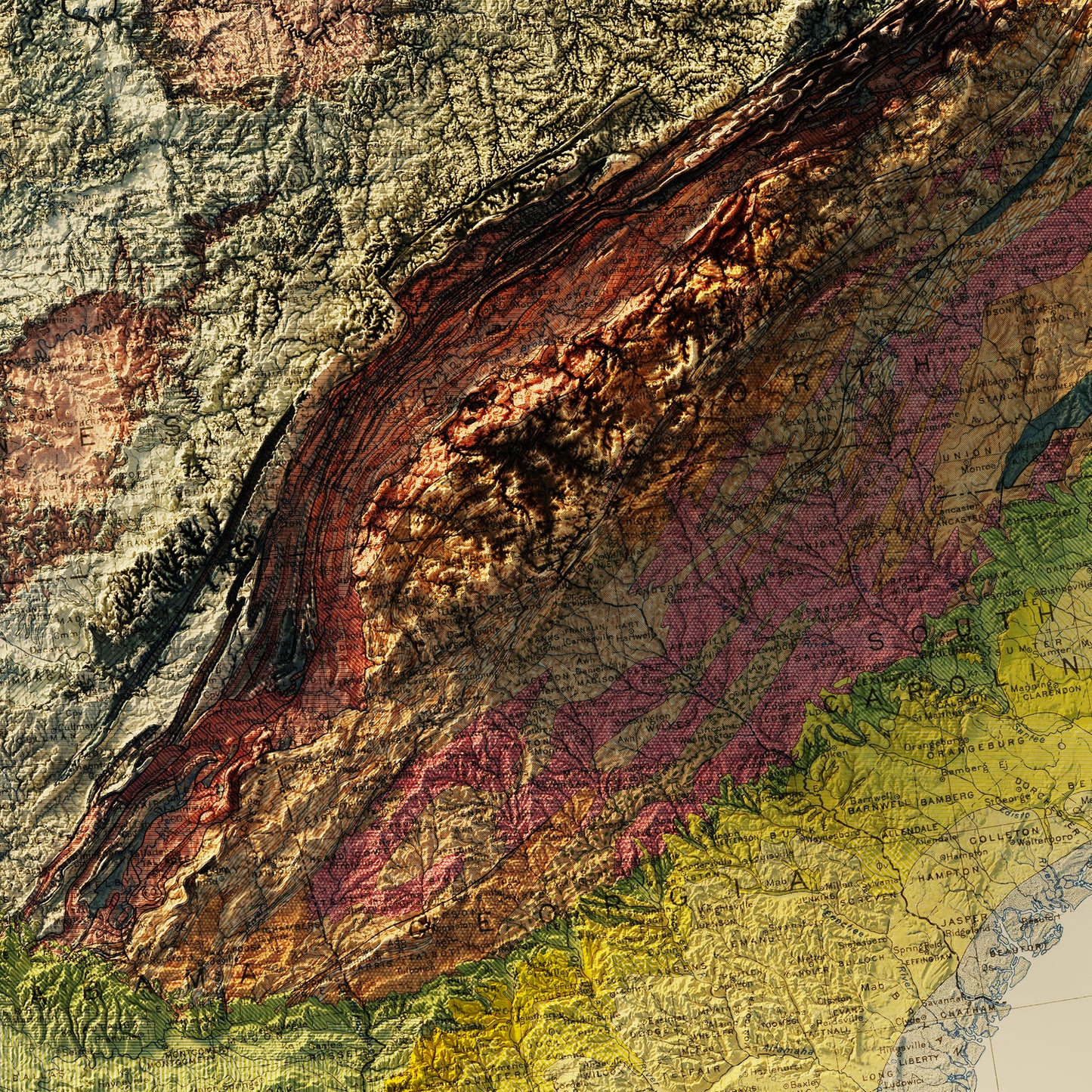 USA Quadrant SE 1932 Shaded Relief Map