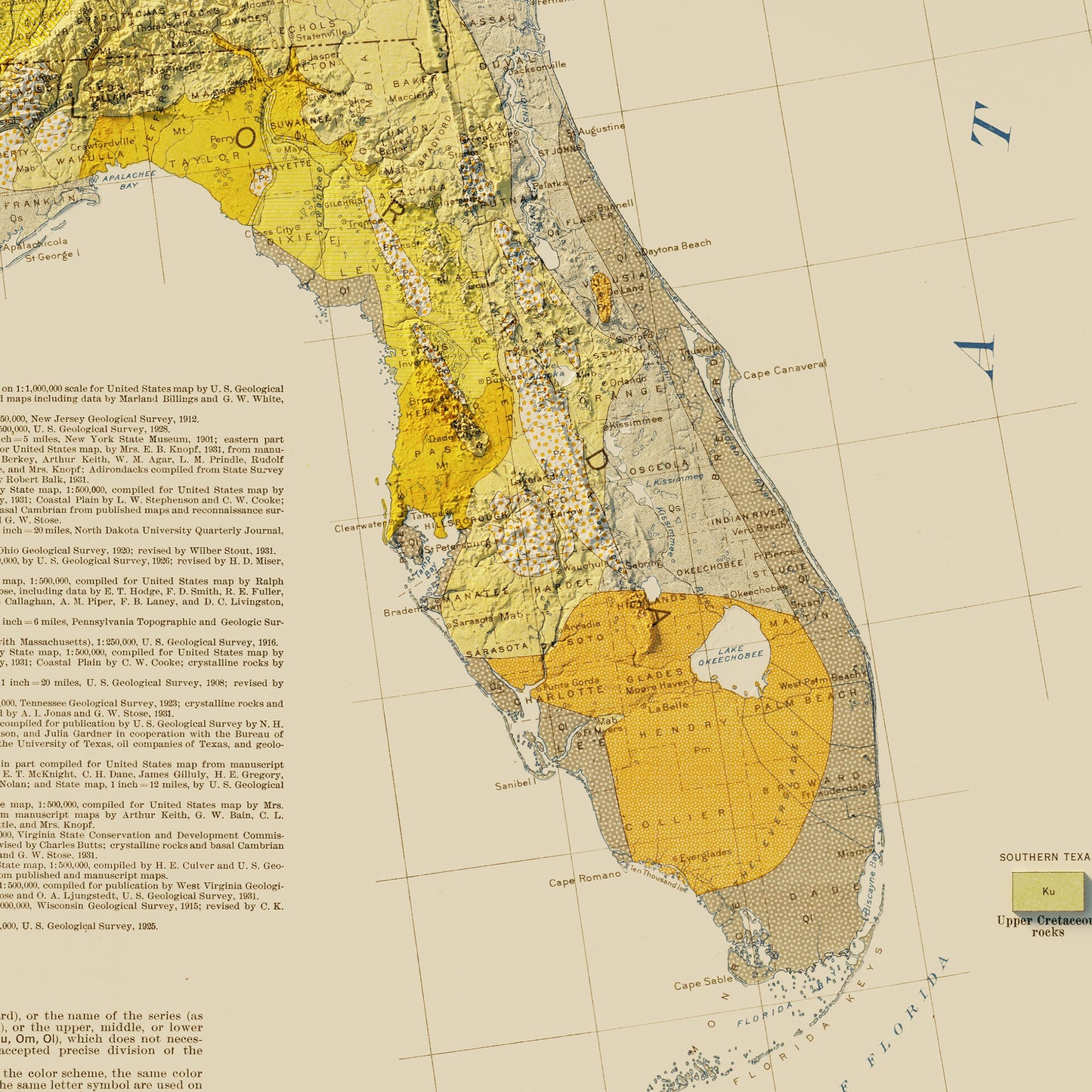 USA Quadrant SE 1932 Shaded Relief Map
