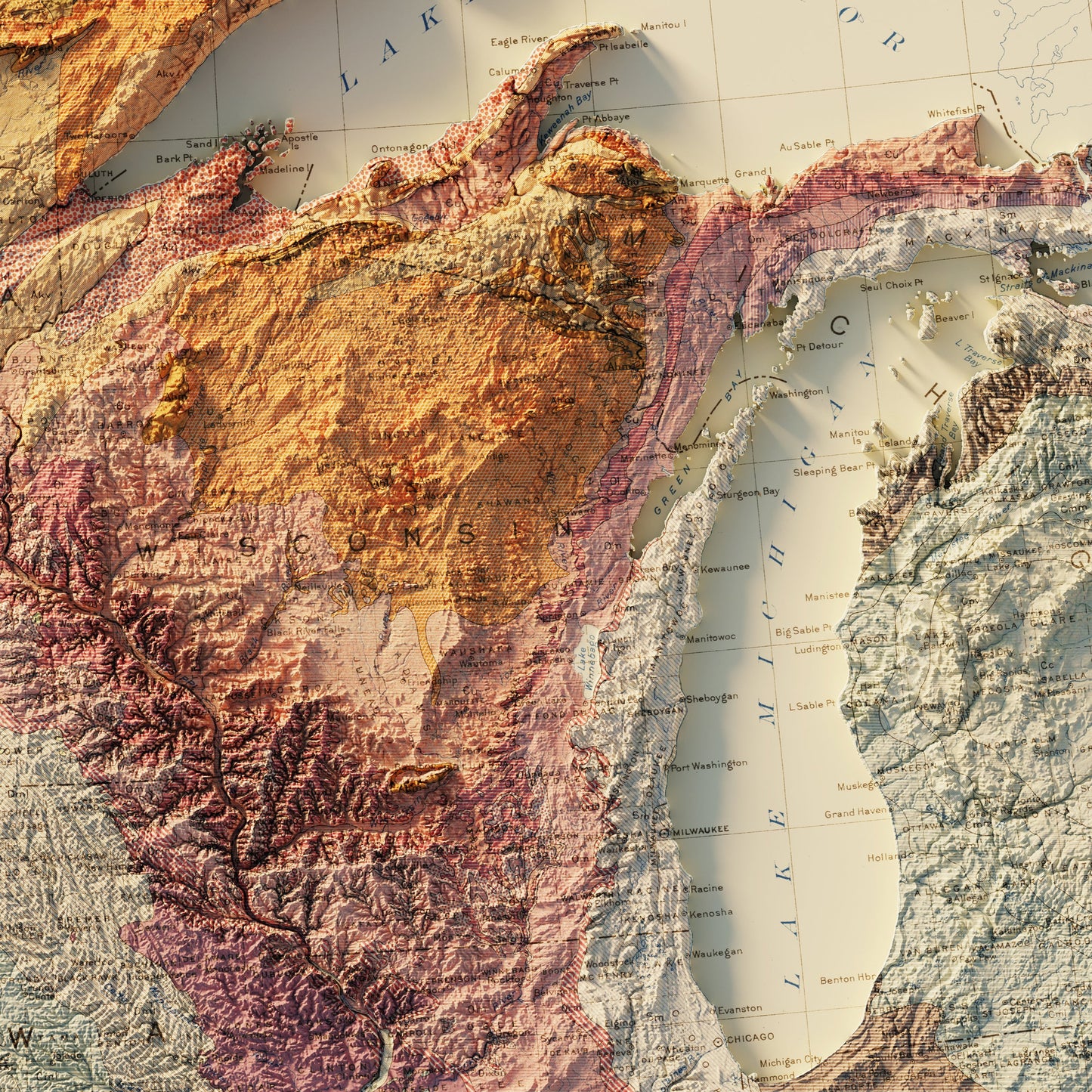 USA Quadrant NE 1932 Shaded Relief Map