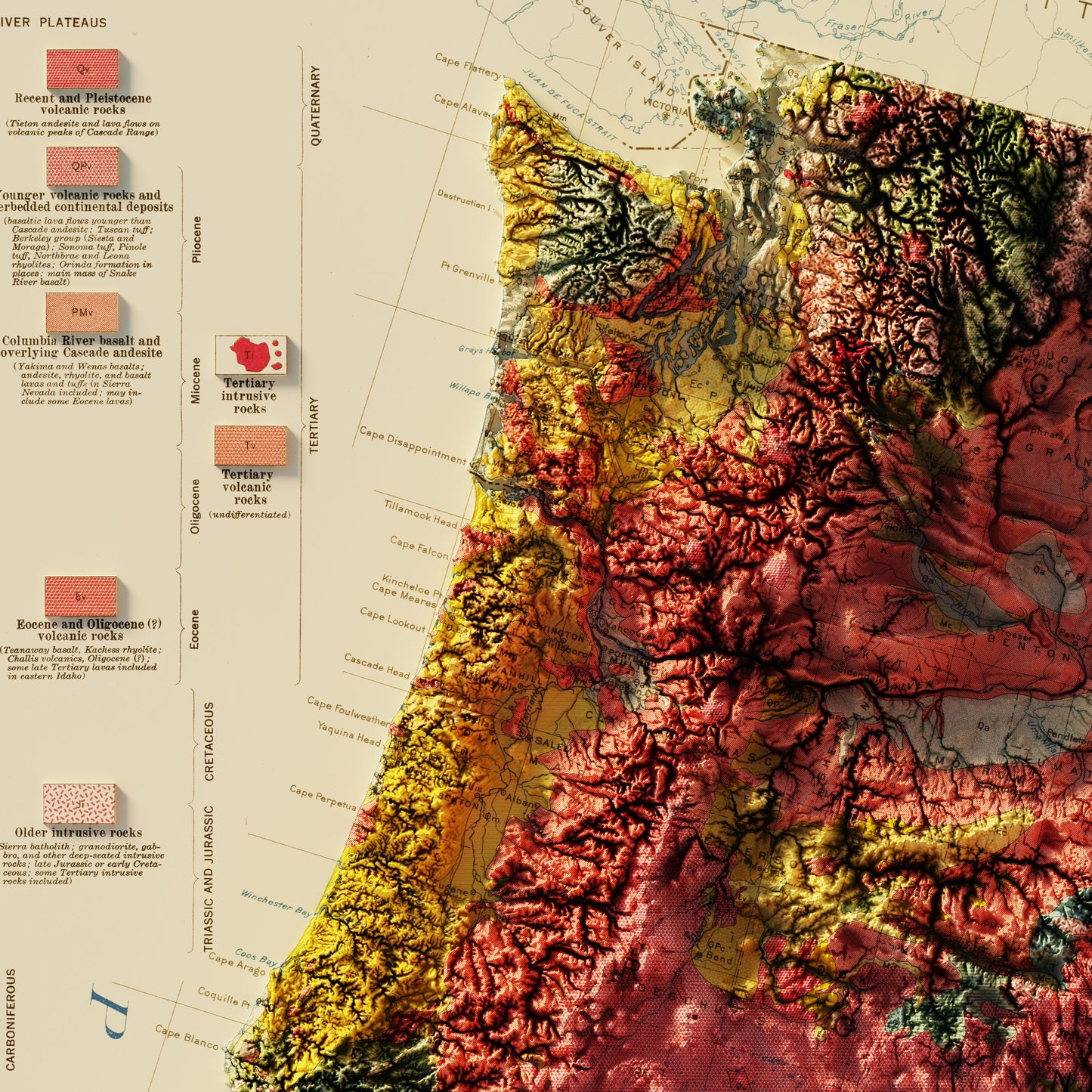 USA Quadrant NW 1932 Shaded Relief Map