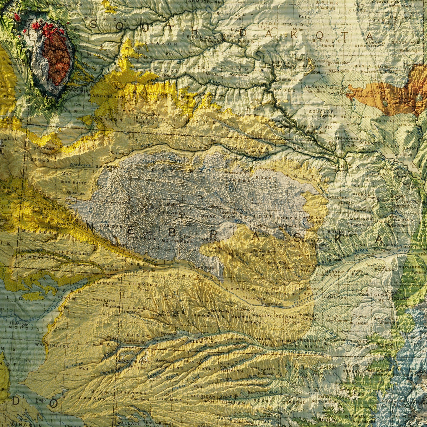 USA Quadrant NW 1932 Shaded Relief Map