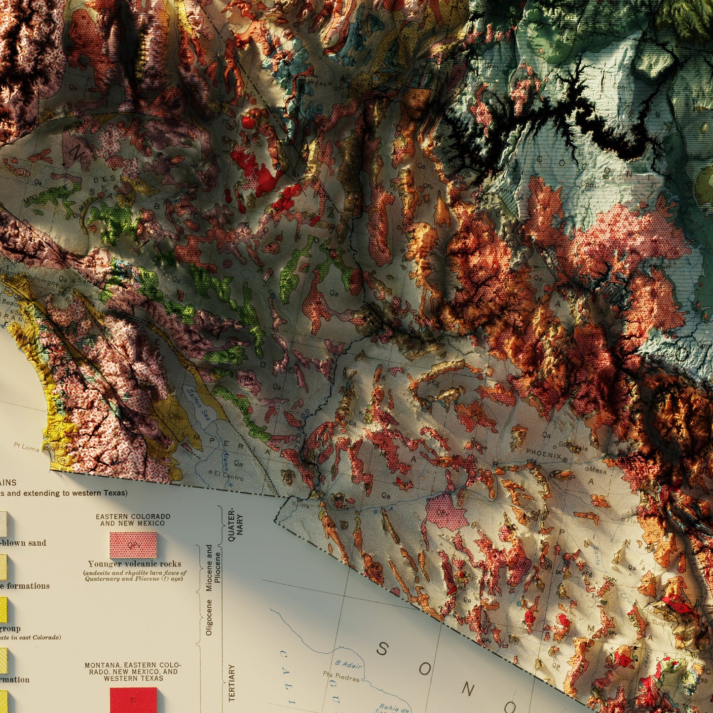 USA Quadrant SW 1932 Shaded Relief Map
