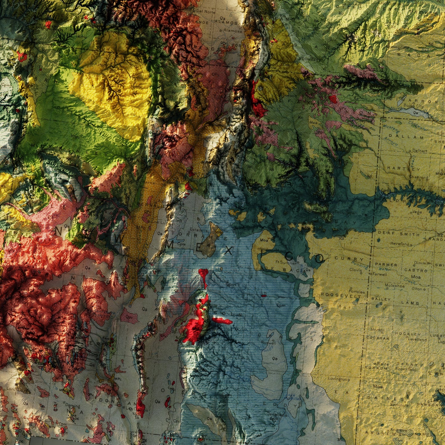 USA Quadrant SW 1932 Shaded Relief Map