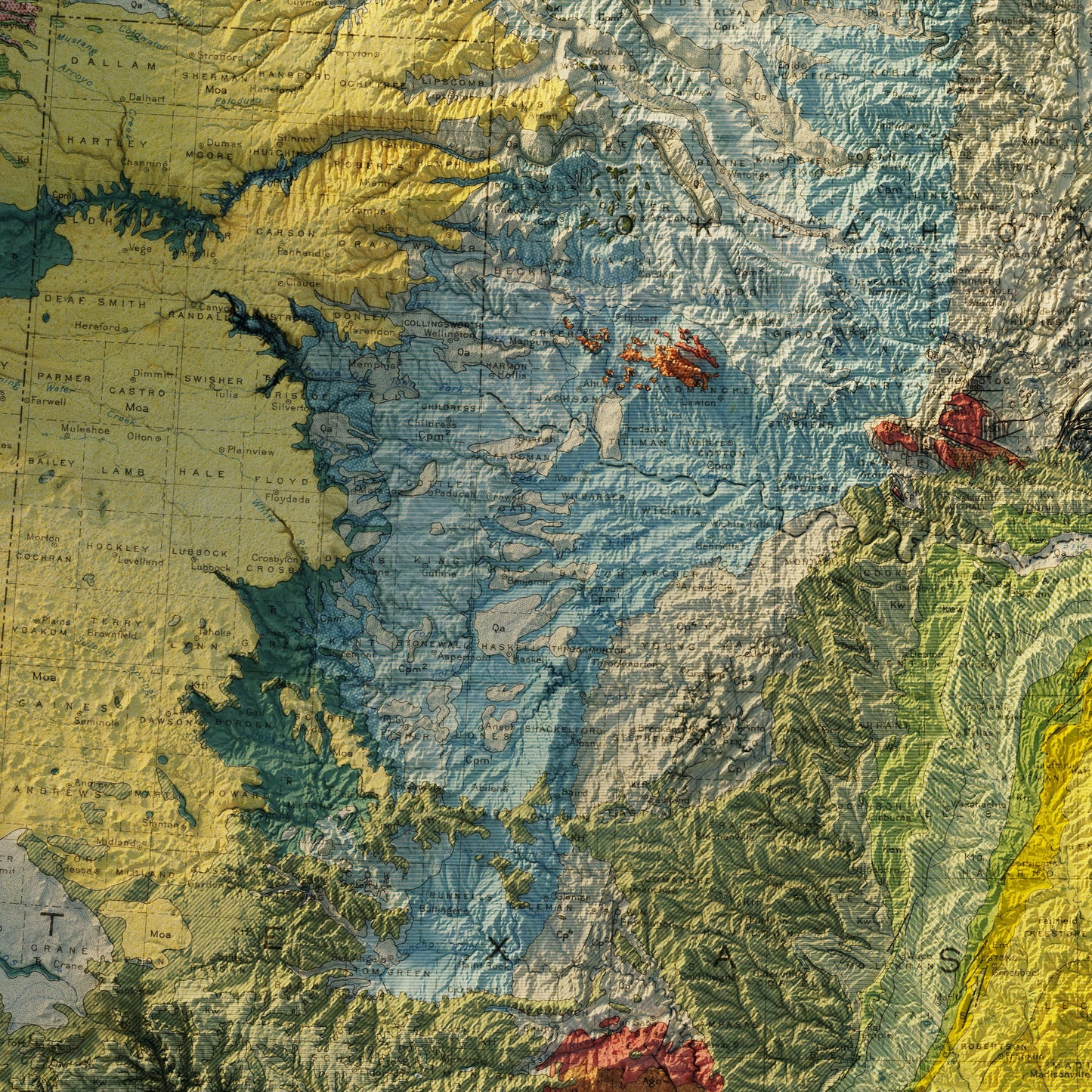 USA Quadrant SW 1932 Shaded Relief Map
