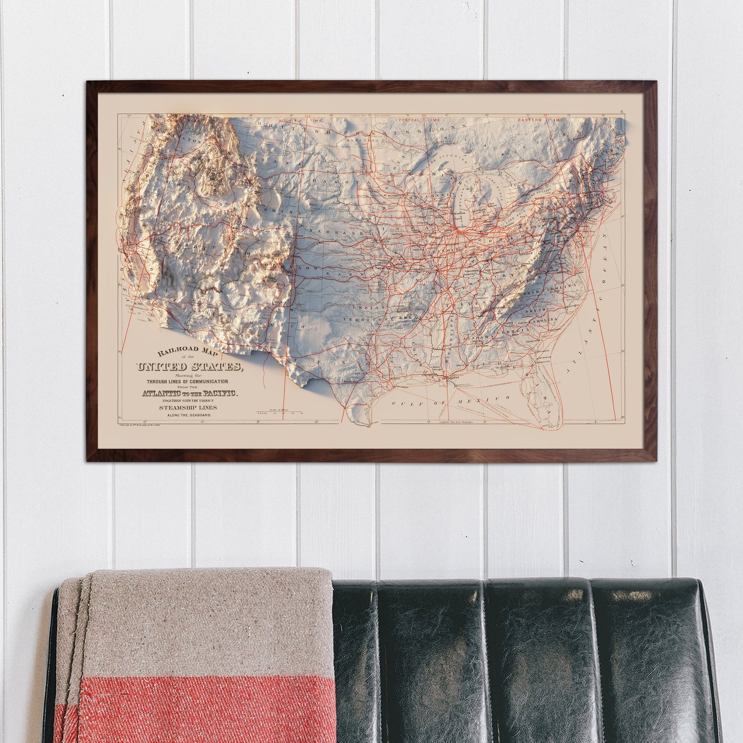 USA Railroad 1884 Shaded Relief Map