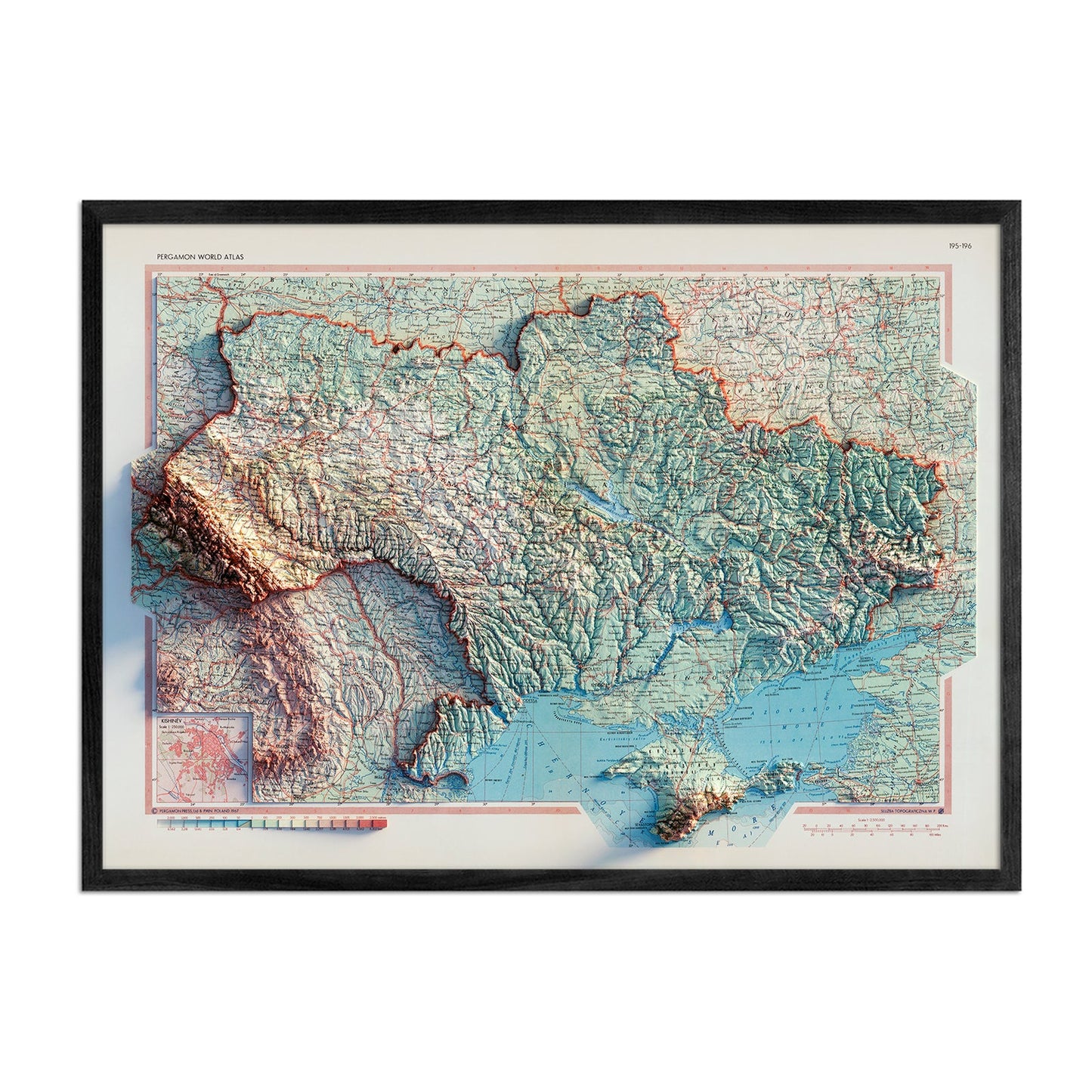 Vintage 1967 Relief Map of Ukraine