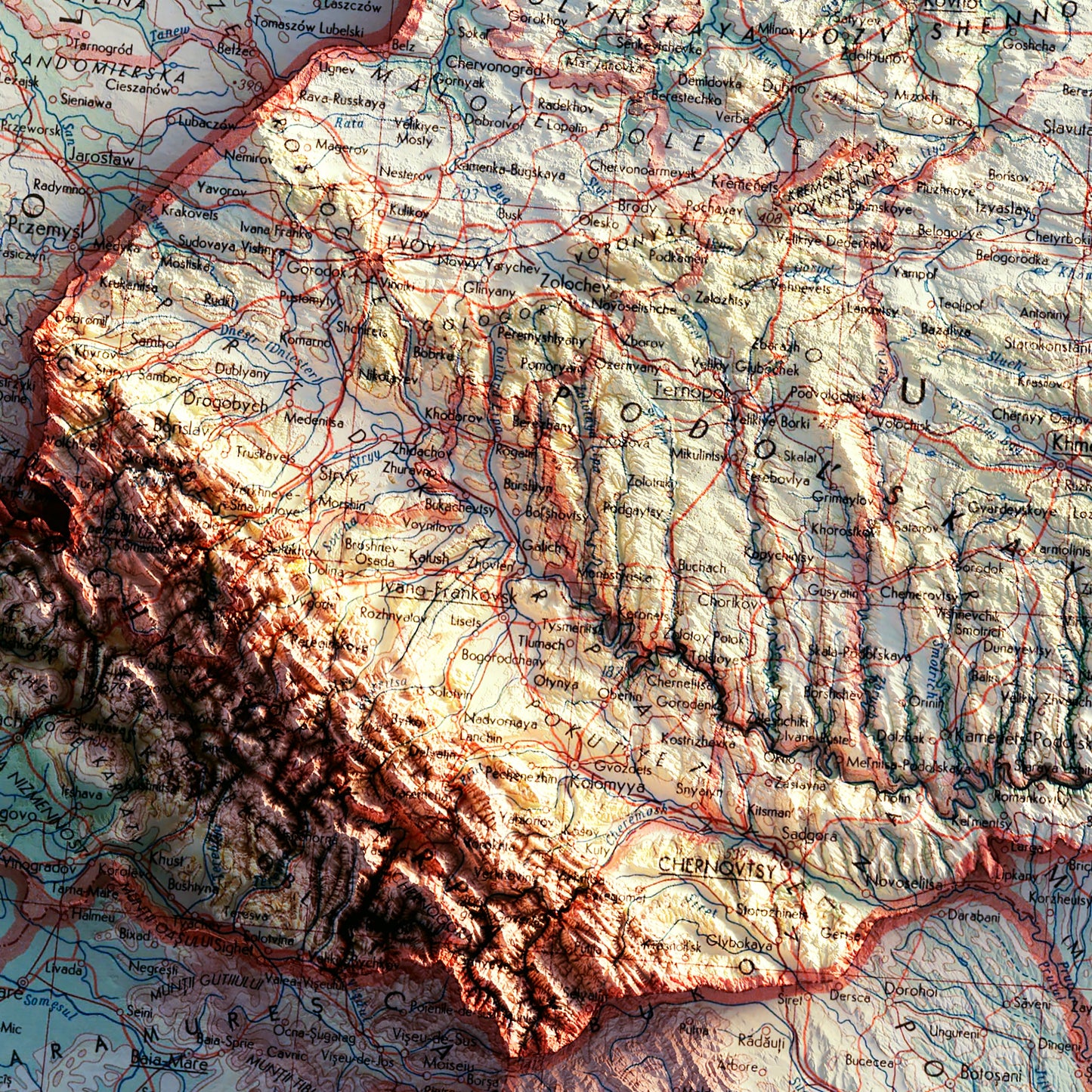 Ukraine 1967 Shaded Relief Map