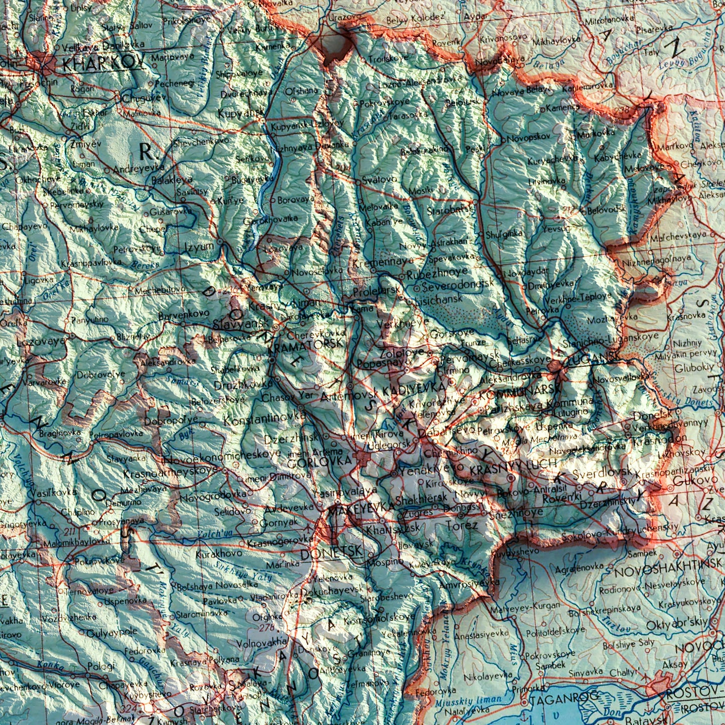Ukraine 1967 Shaded Relief Map