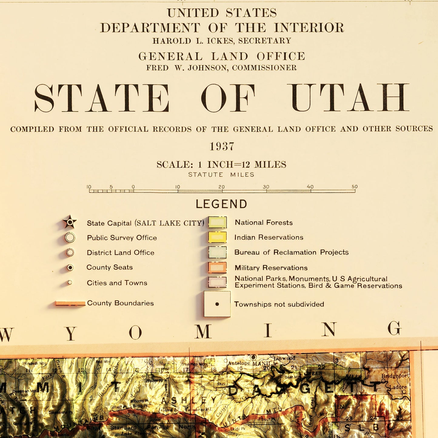 Utah 1937 Shaded Relief Map