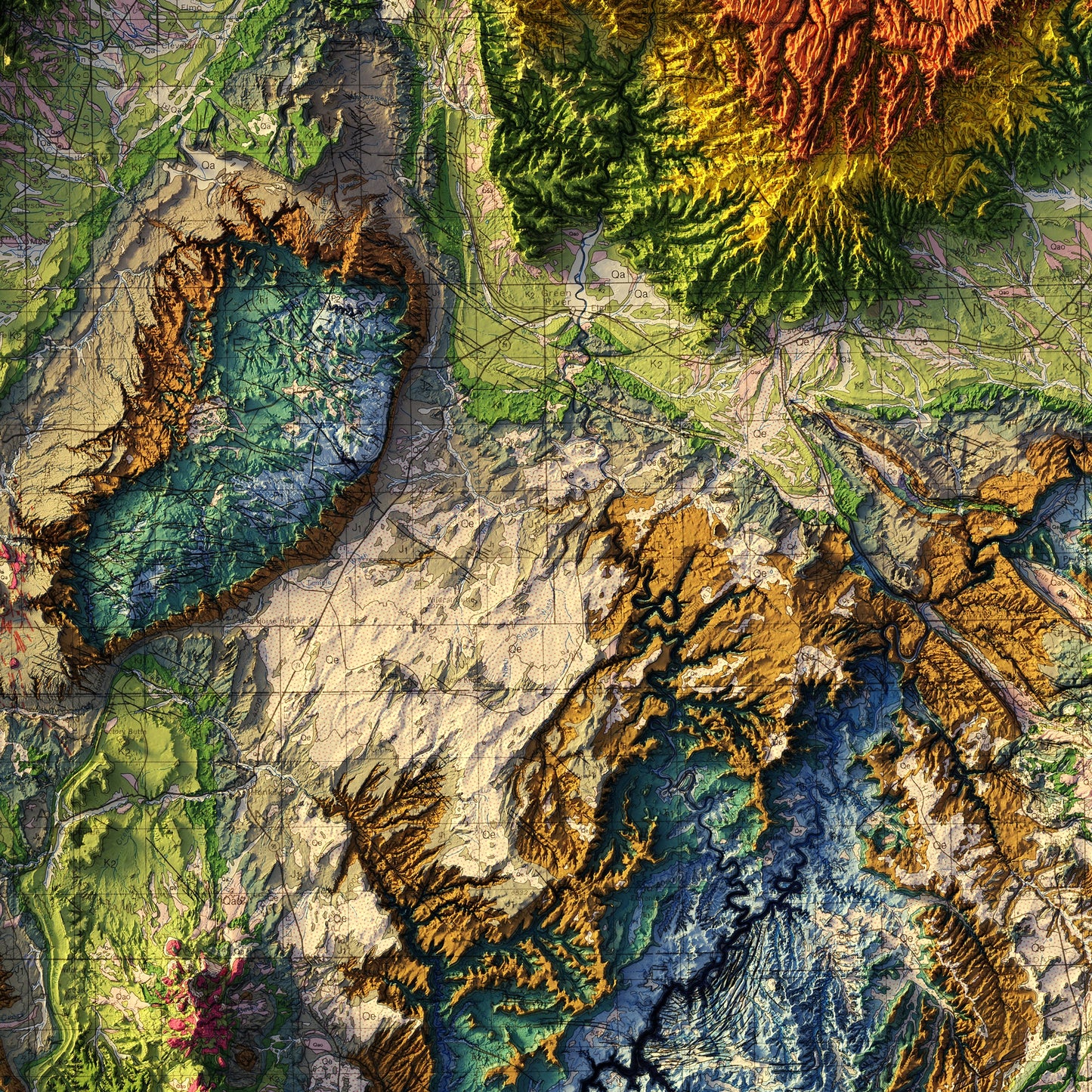 Utah 1980 Shaded Relief Map