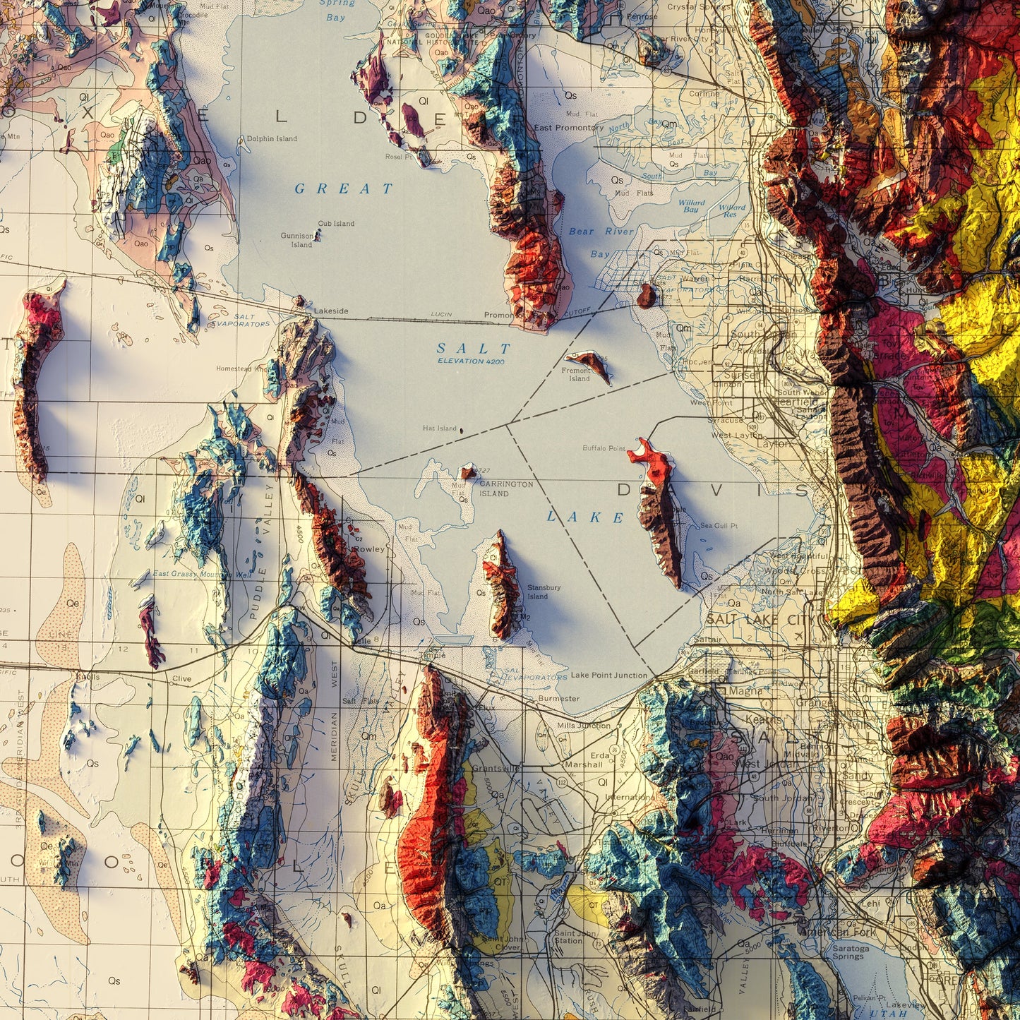 Utah 1980 Shaded Relief Map