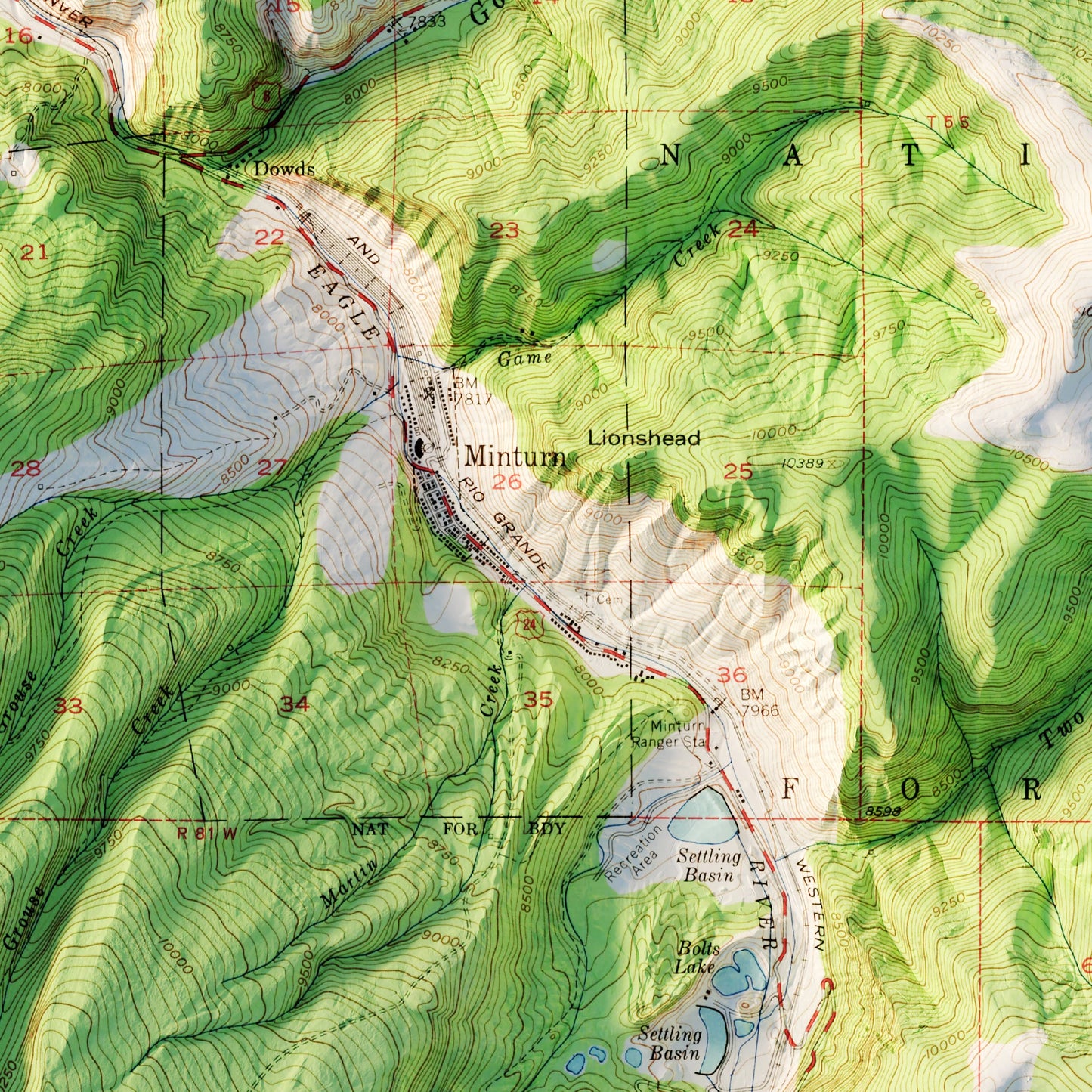 Vail, Colorado 1950 Shaded Relief Map