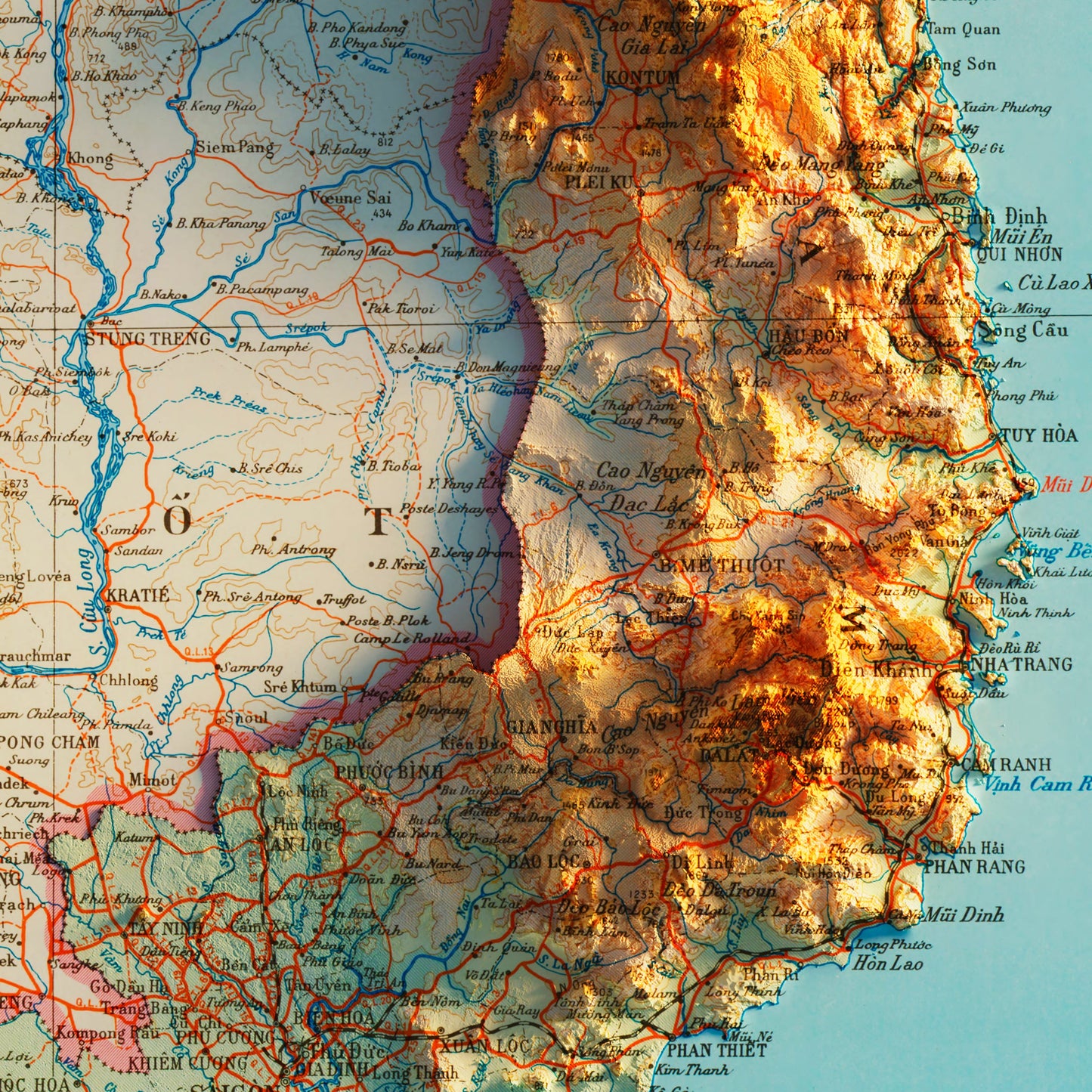 Vietnam 1966 Shaded Relief Map