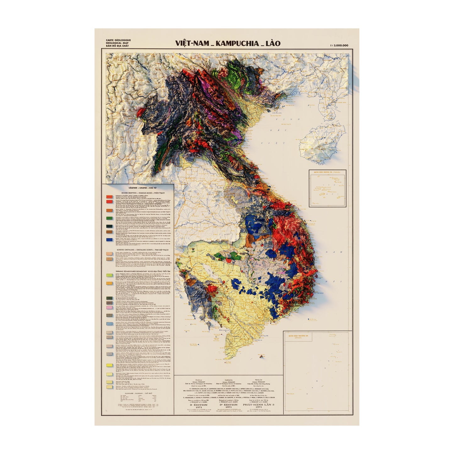 Vintage Vietnam Map - 1971 Relief Map