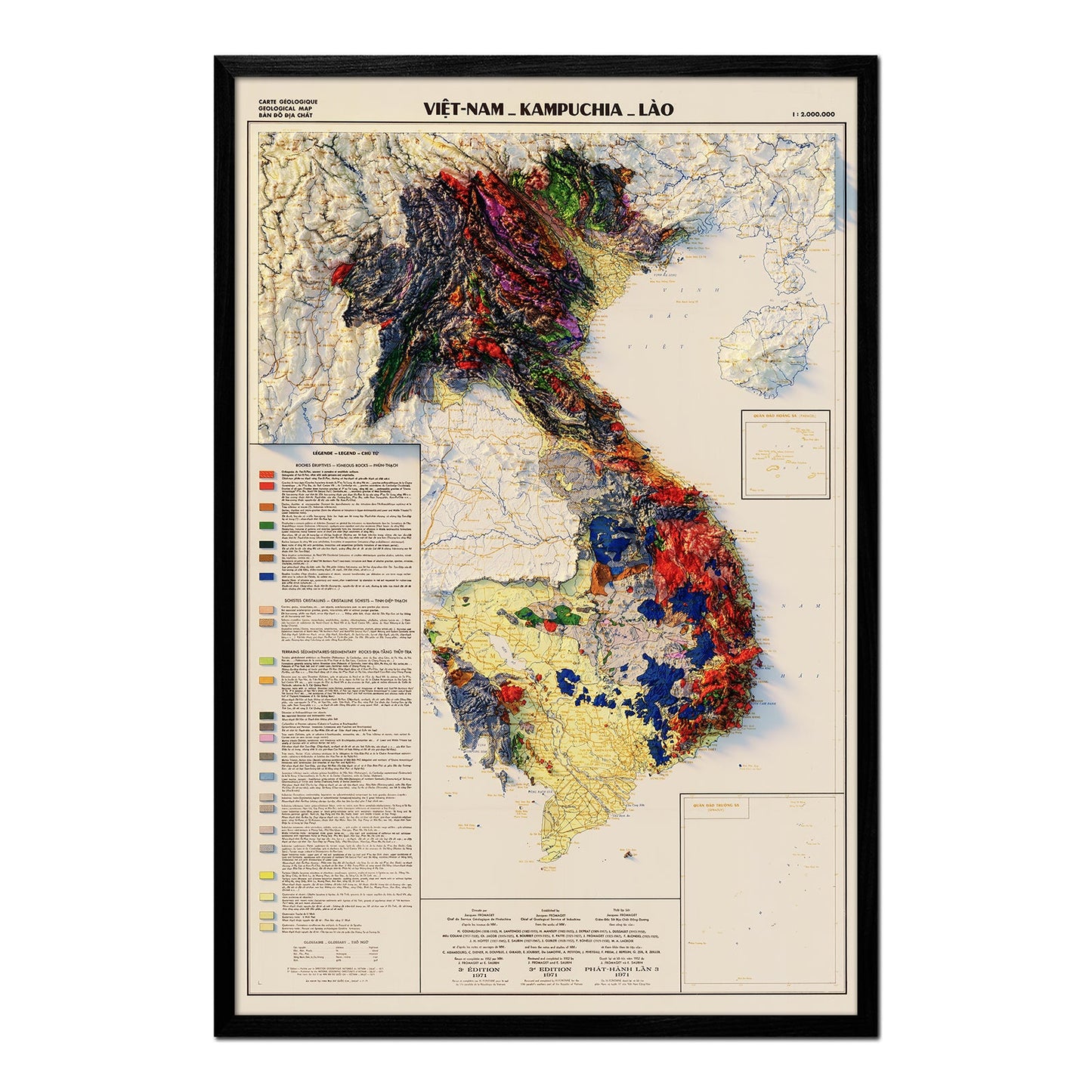 Vintage Vietnam Map - 1971 Relief Map