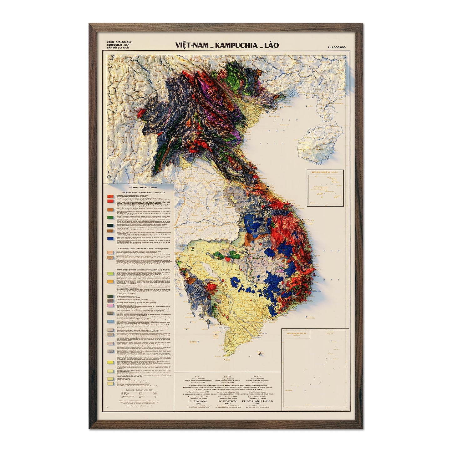 Vintage Vietnam Map - 1971 Relief Map