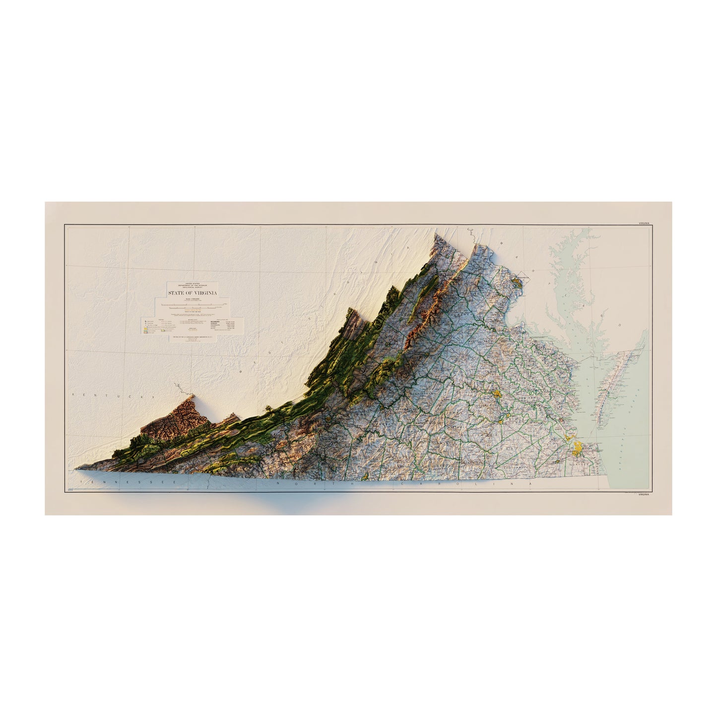 Vintage Relief Map of Virginia - 1957