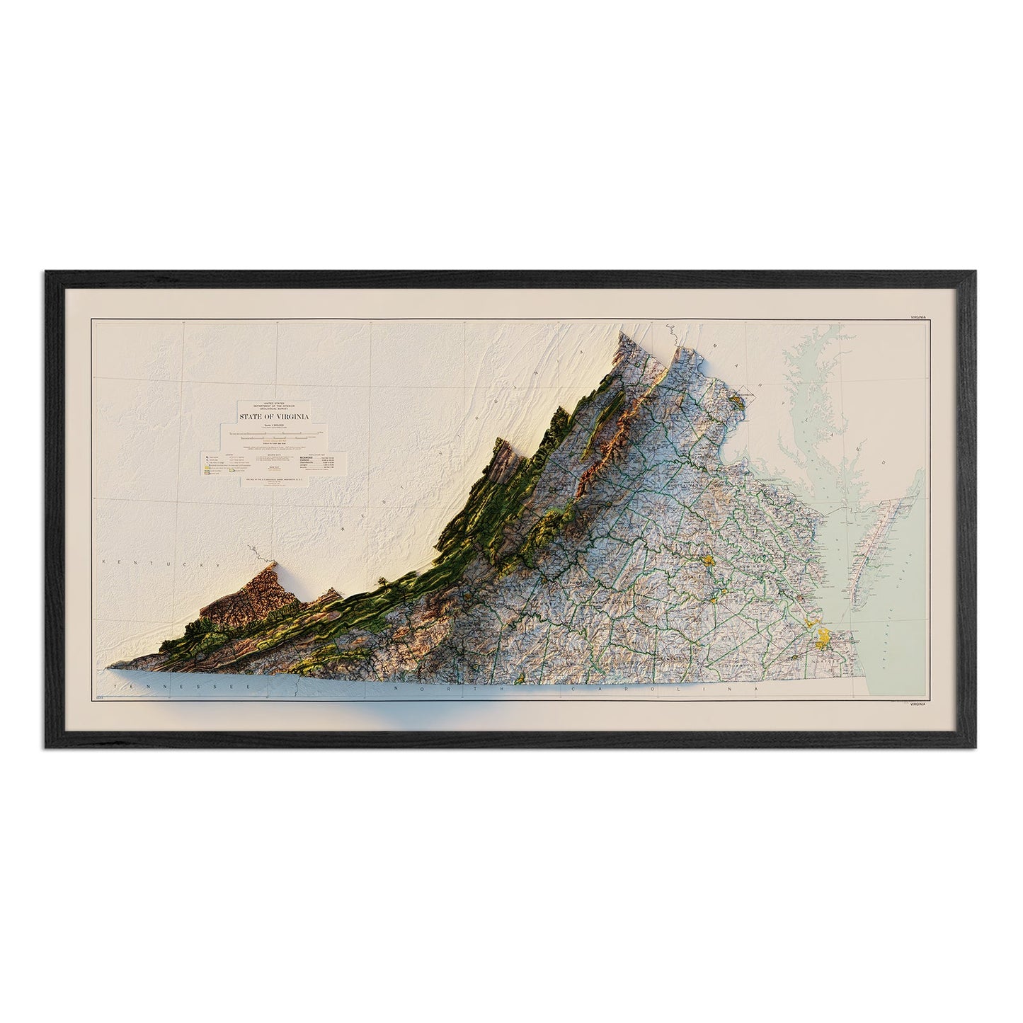 Vintage Relief Map of Virginia - 1957