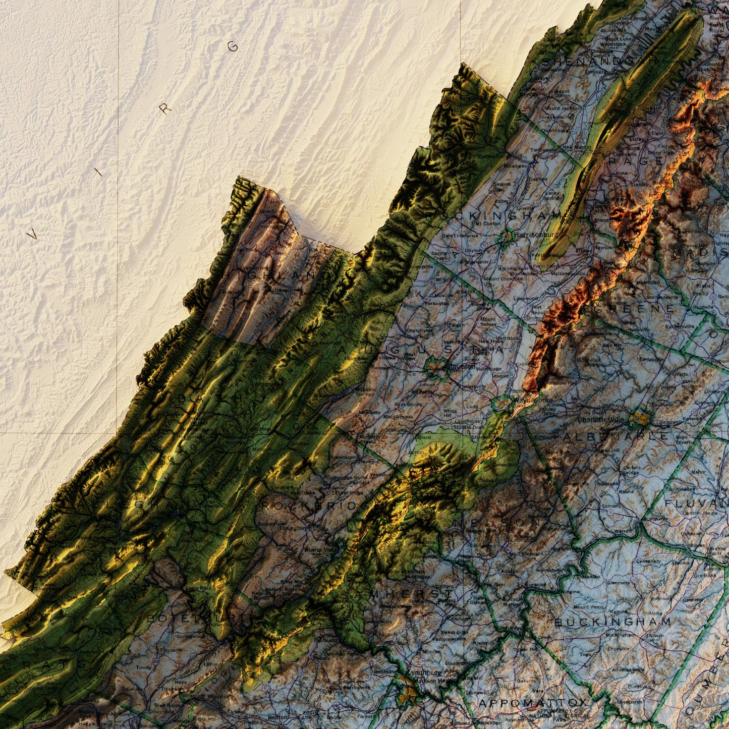 Virginia 1957 Shaded Relief Map