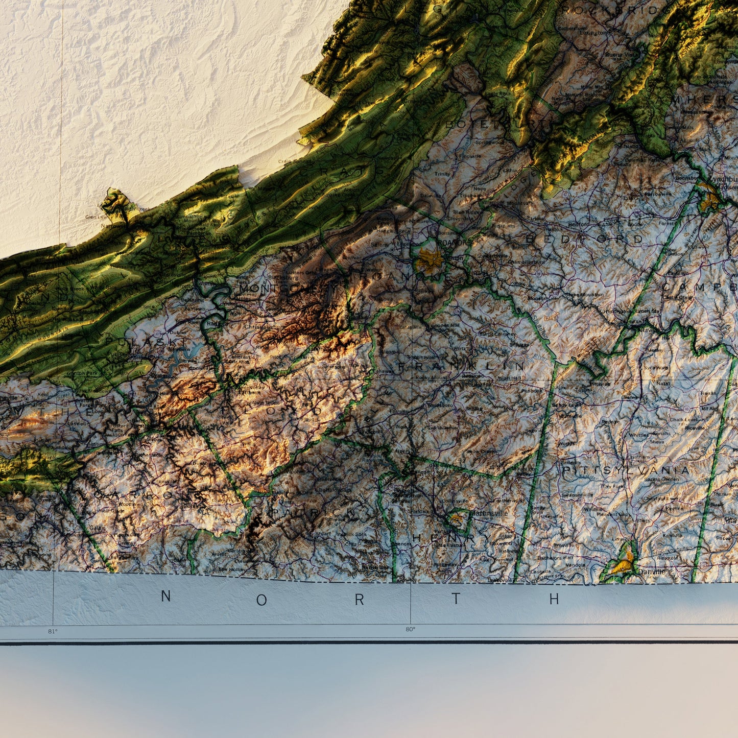 Virginia 1957 Shaded Relief Map