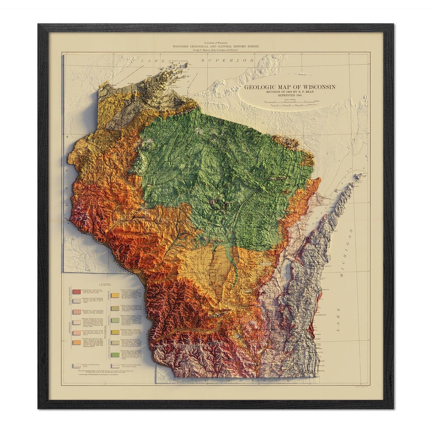 Vintage Wisconsin Relief Map - 1965