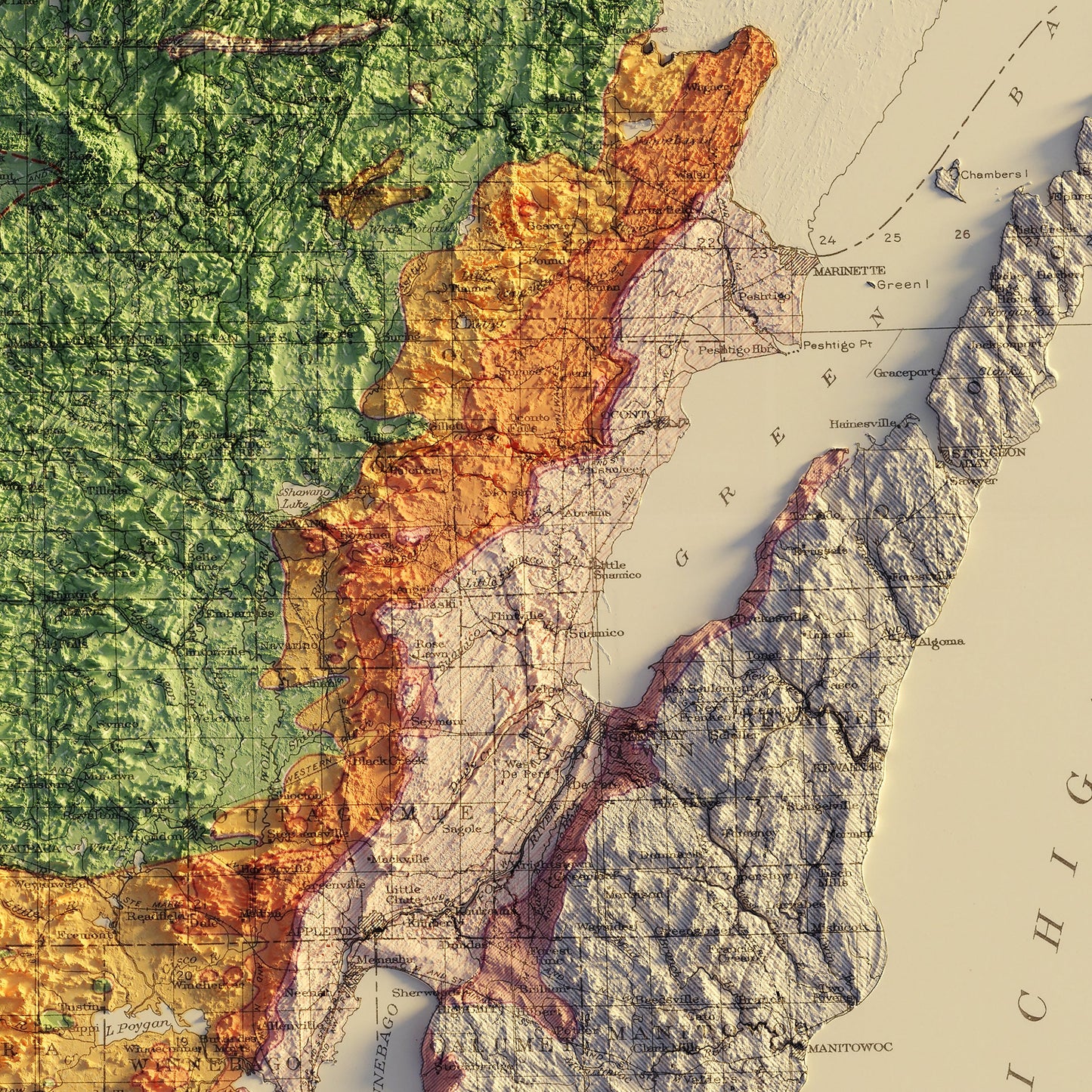 Wisconsin 1965 Shaded Relief Map