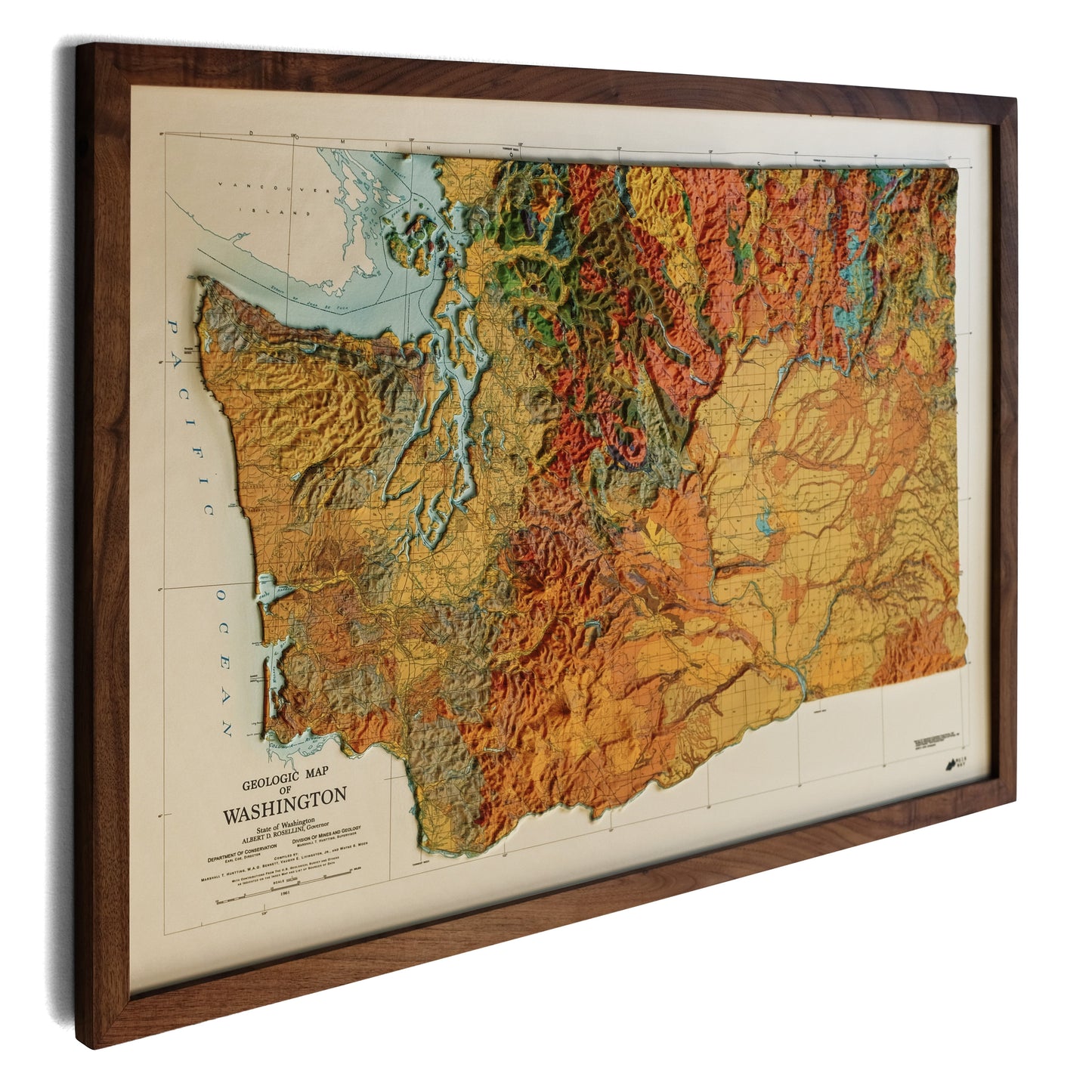 Washington 1961 3D Raised Relief Map