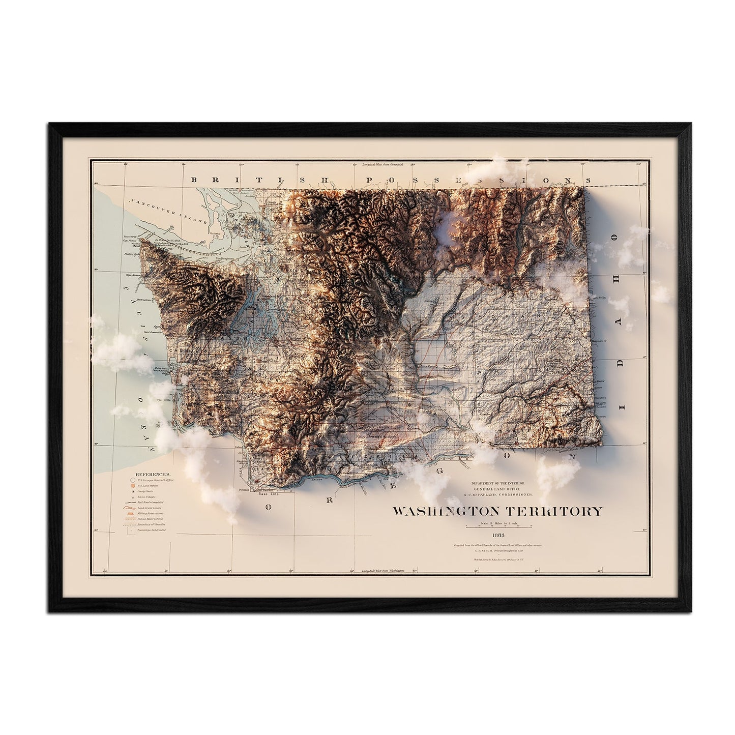 Vintage Washington Relief Map - 1883