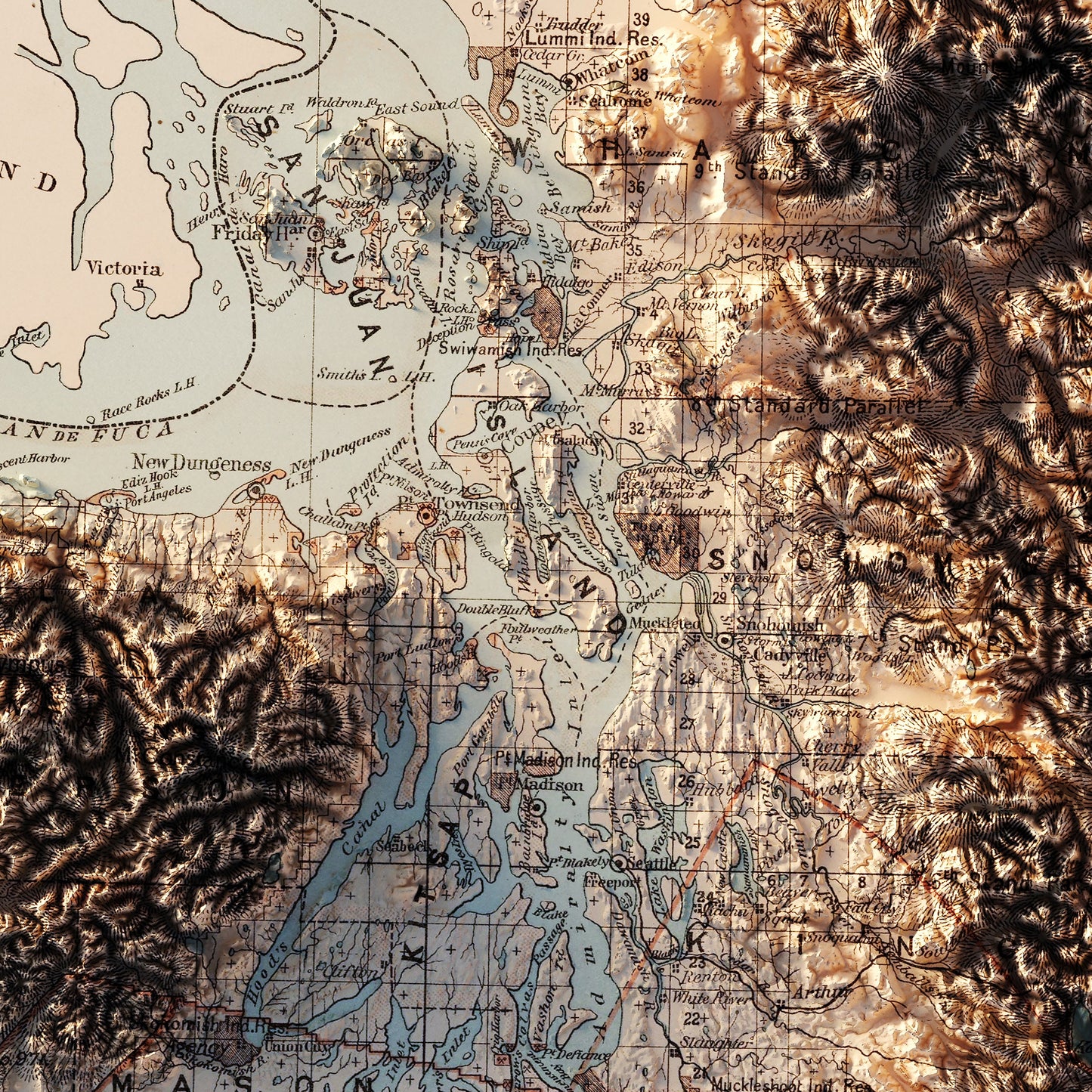 Washington 1883 Shaded Relief Map