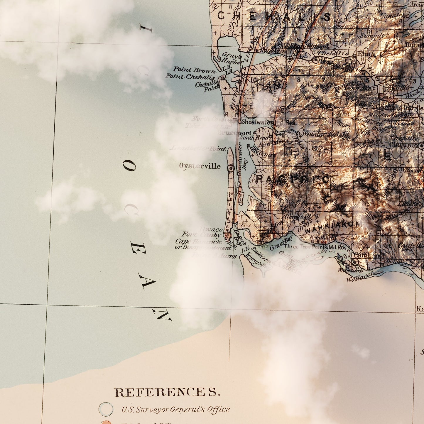 Washington 1883 Shaded Relief Map