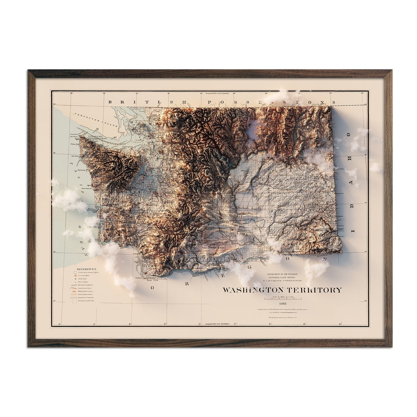 Vintage Washington Relief Map - 1883