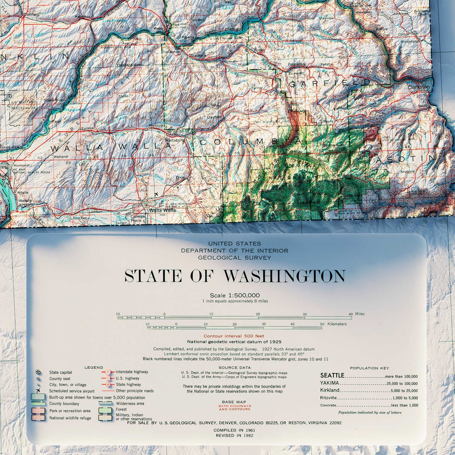 Washington 1982 Shaded Relief Map