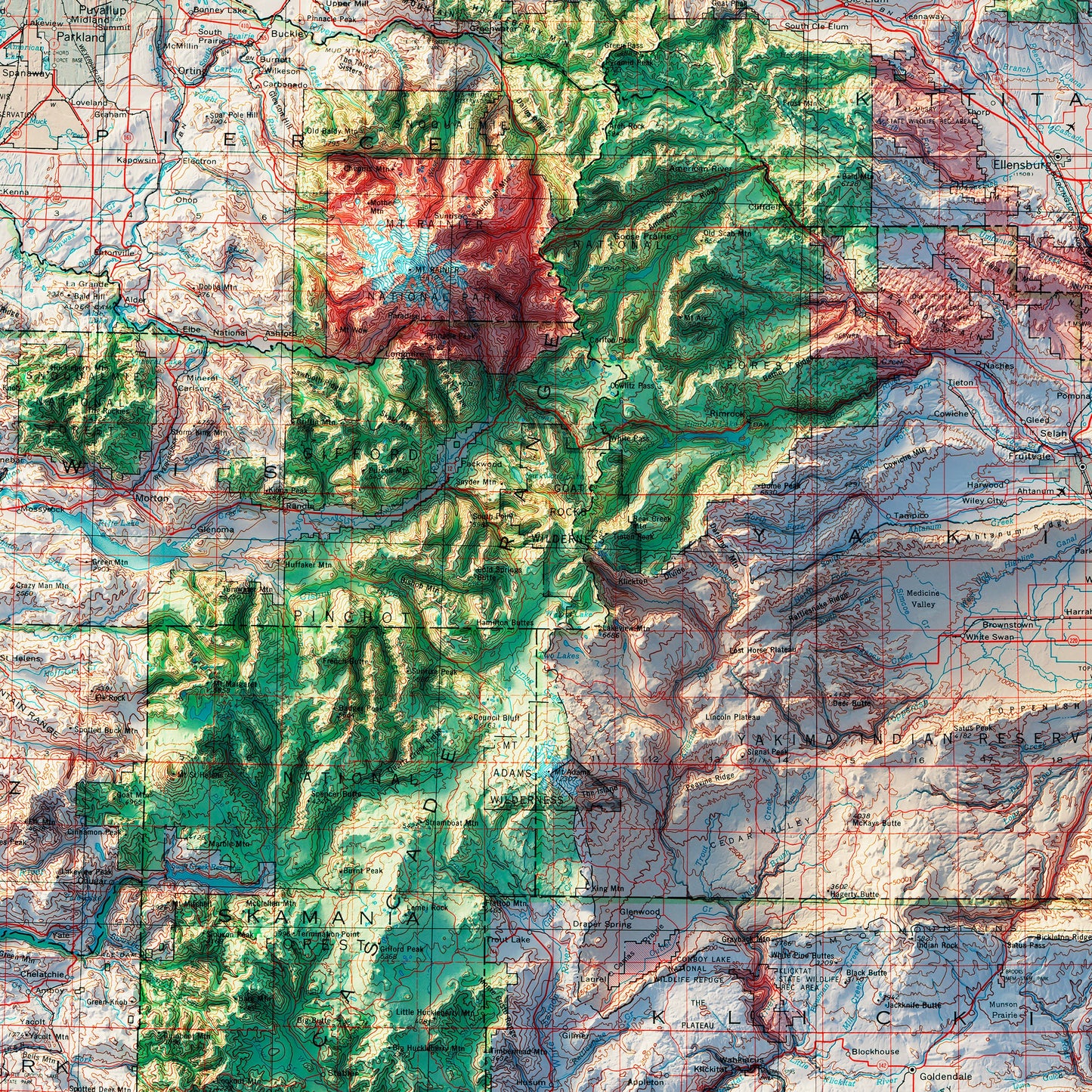 Washington 1982 Shaded Relief Map