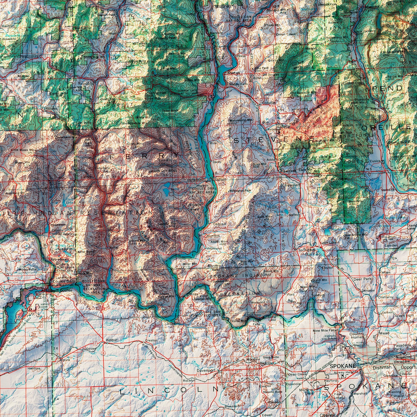 Washington 1982 Shaded Relief Map