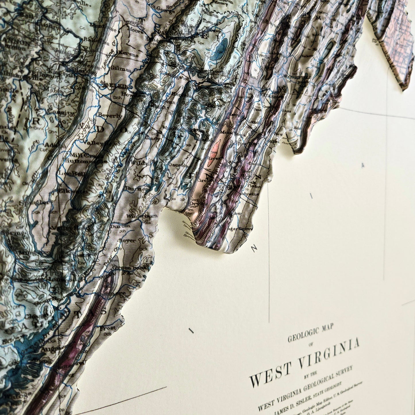 West Virginia 1932 3D Raised Relief Map
