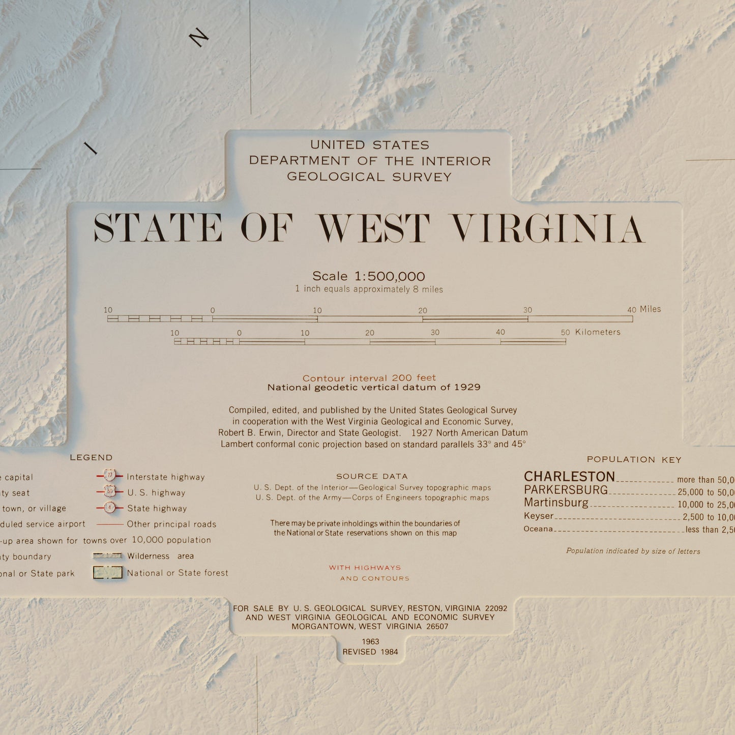 West Virginia 1984 Shaded Relief Map