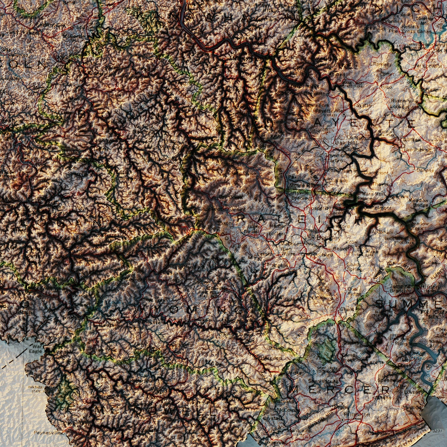 West Virginia 1984 Shaded Relief Map