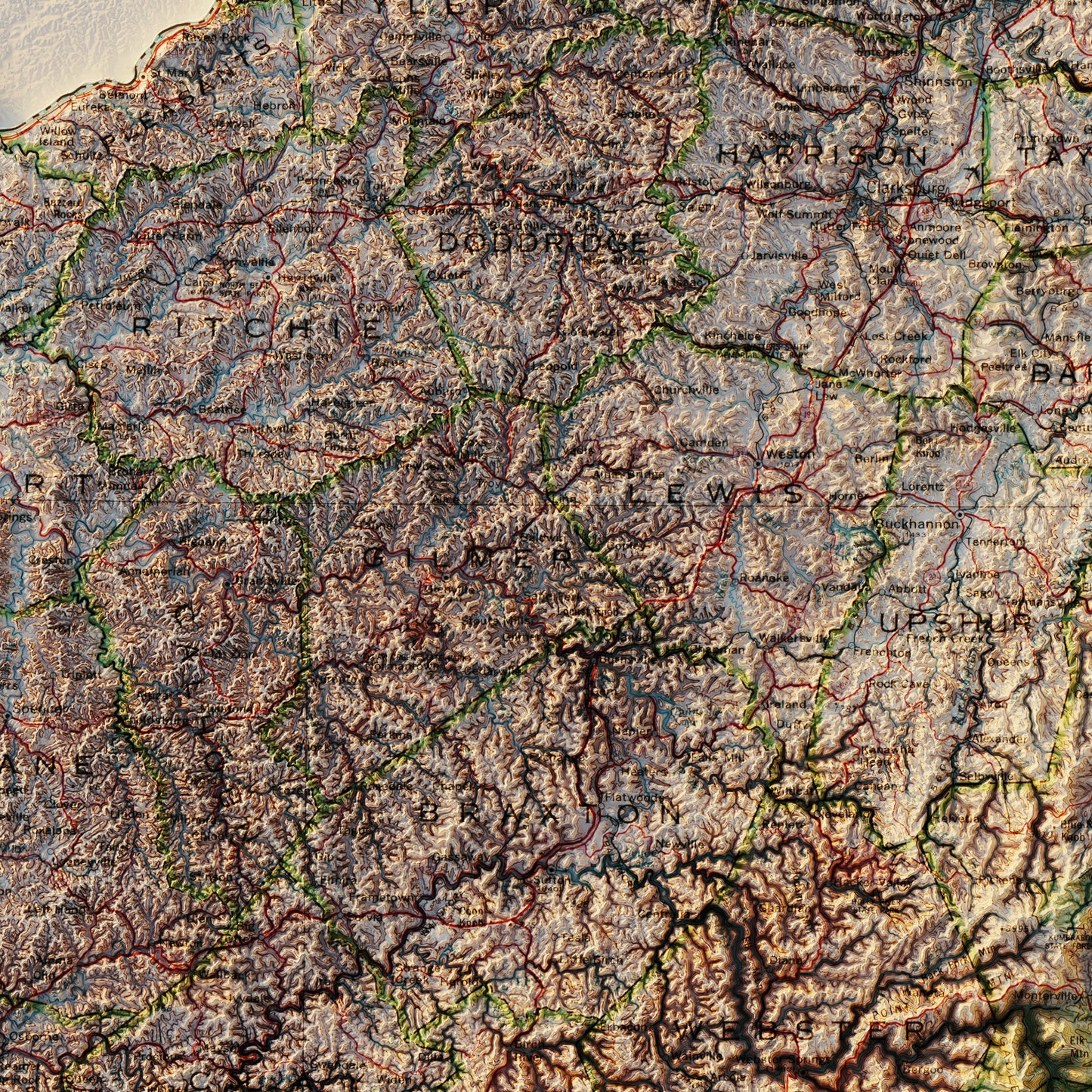 West Virginia 1984 Shaded Relief Map
