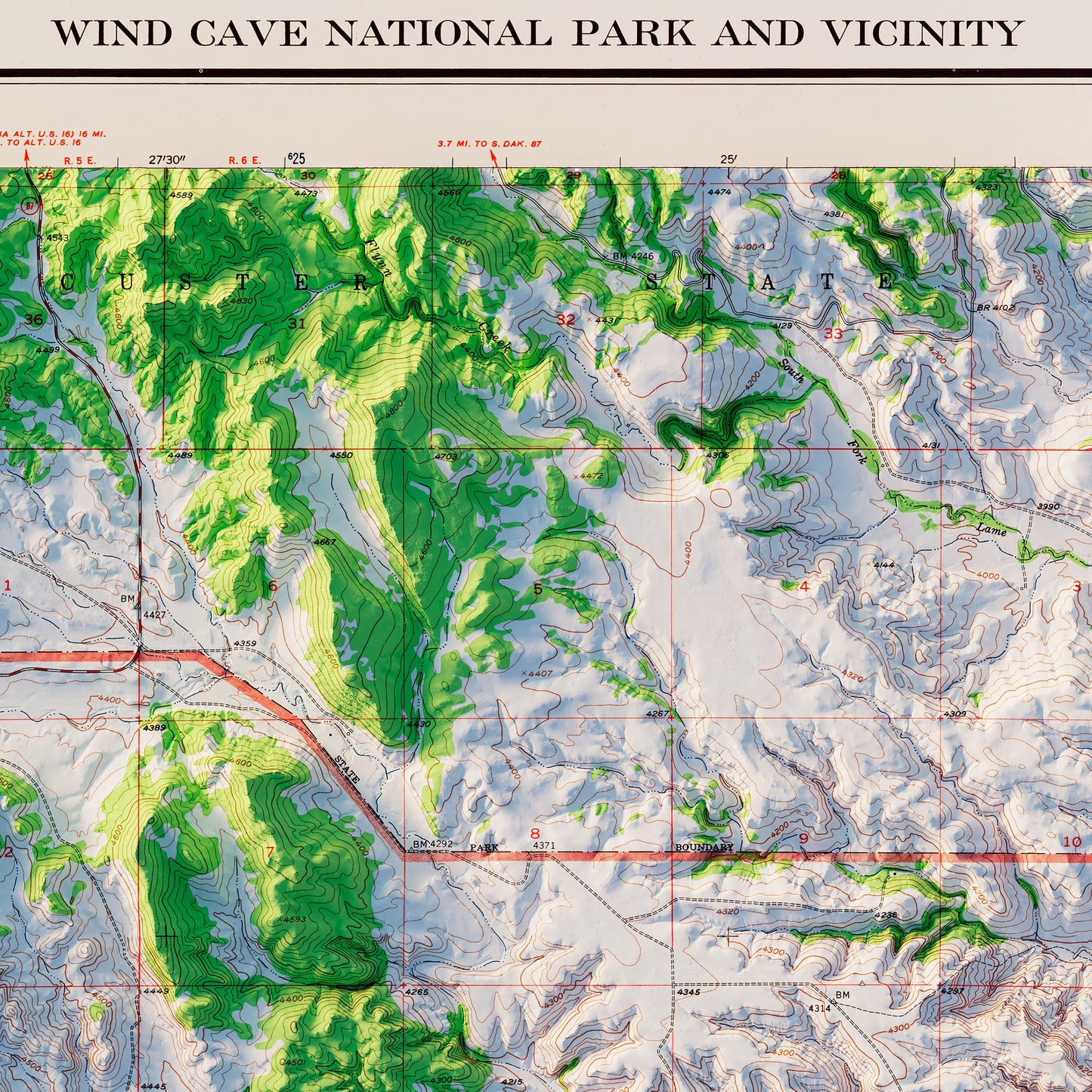 Wind Cave National Park 1957 Shaded Relief Map