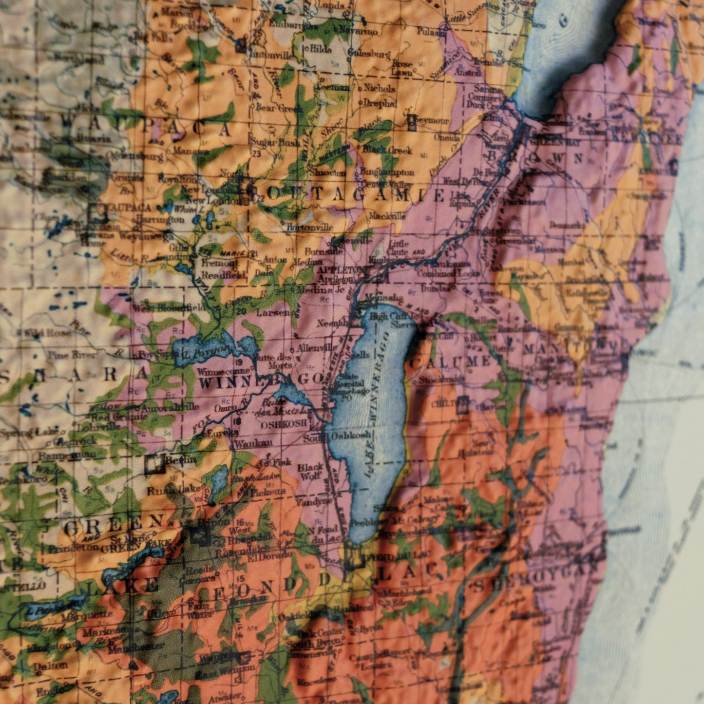 Wisconsin 1926 3D Raised Relief Map