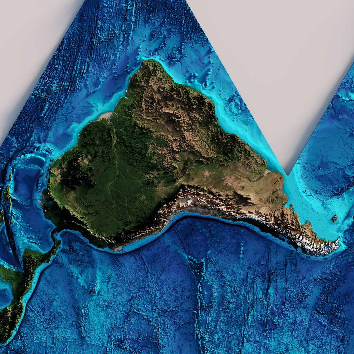 World Shaded Relief Map (Dymaxion Map)