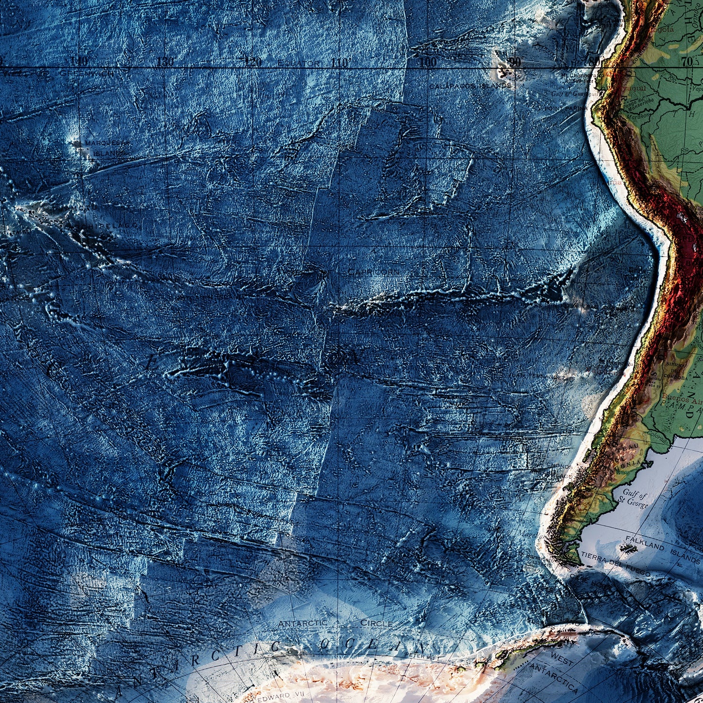 World Map 1917 Shaded Relief Map