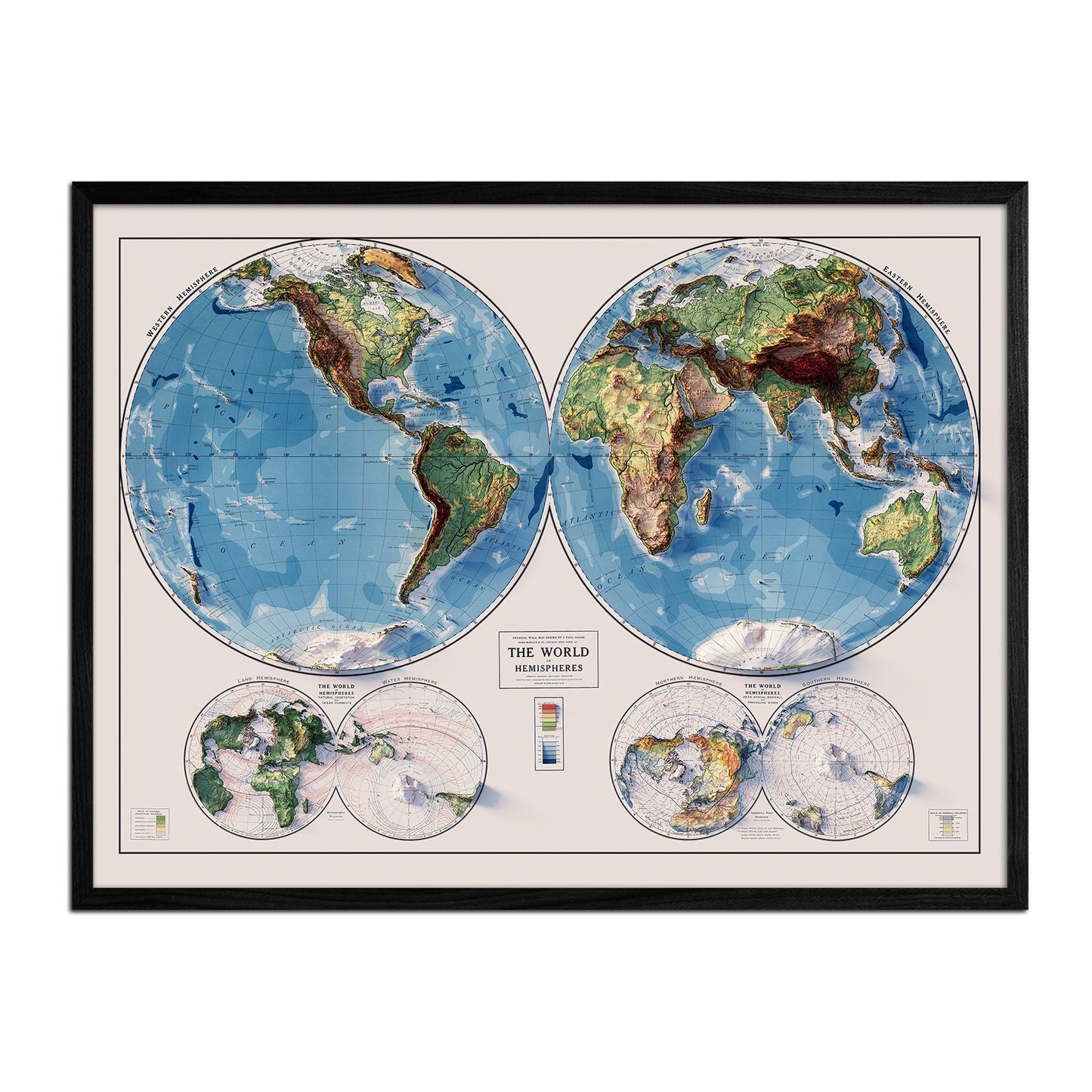 Vintage World Relief Map - 1917