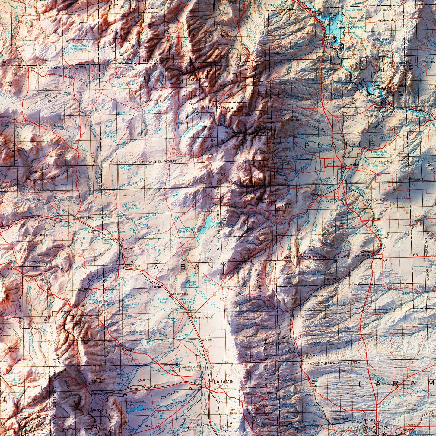 Wyoming 1980 Shaded Relief Map
