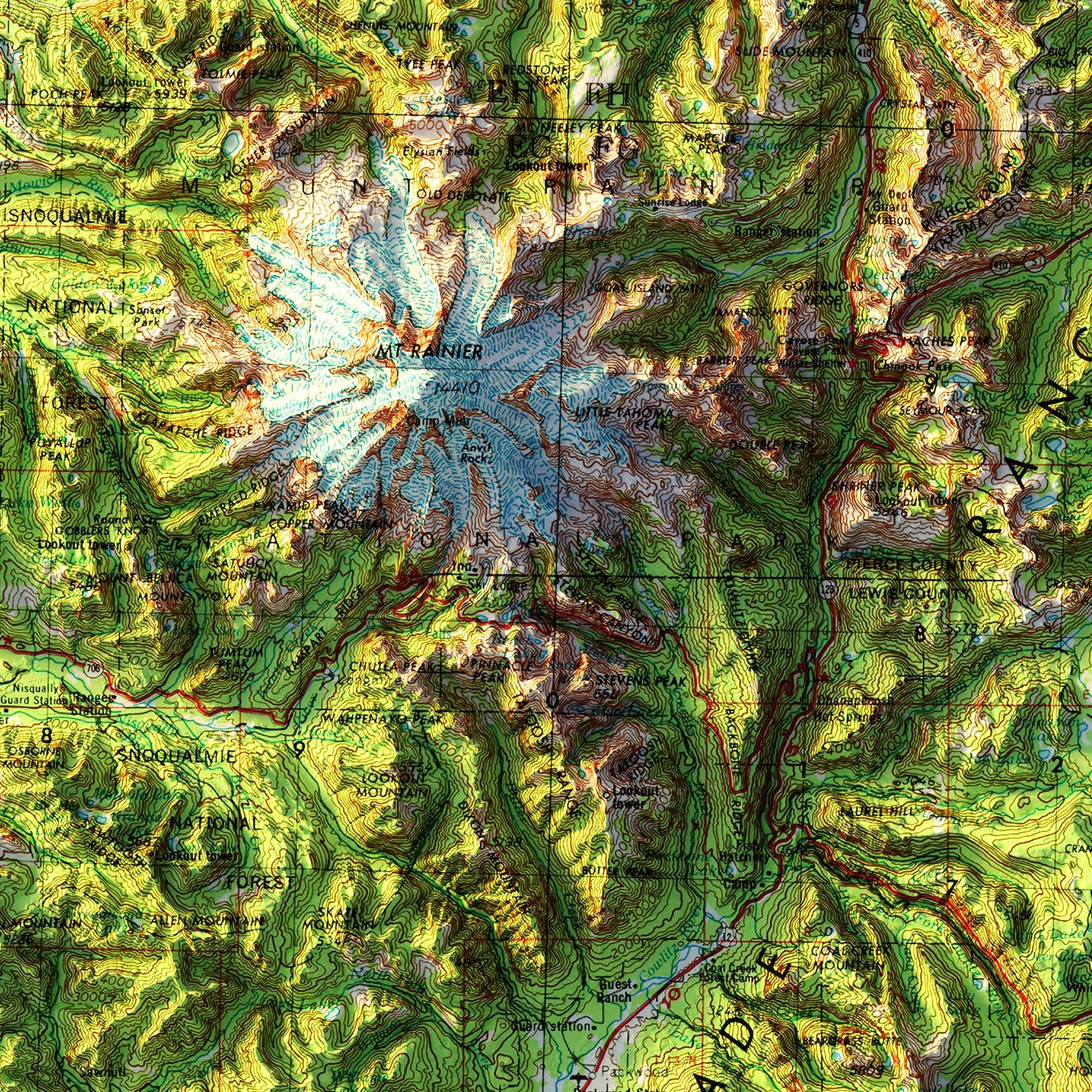 Yakima, WA 1958 Shaded Relief Map