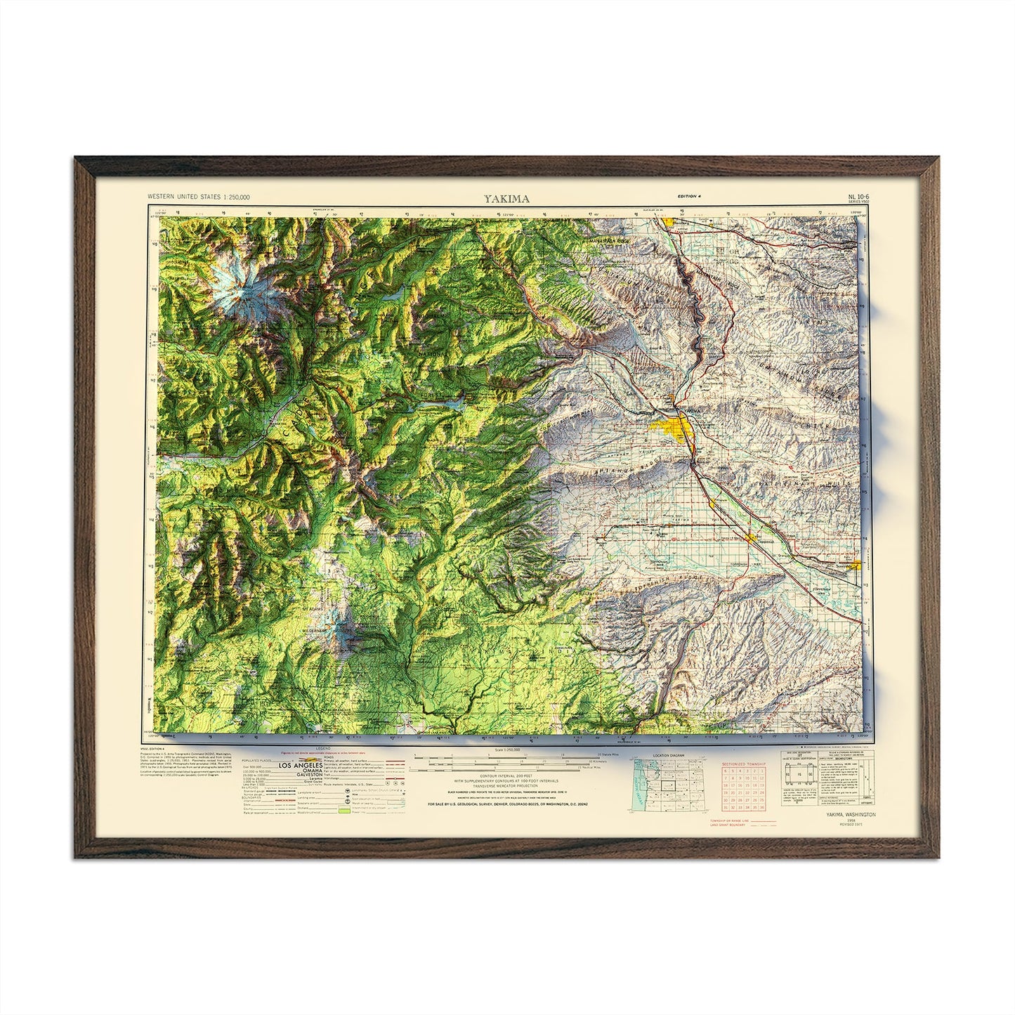 Yakima, WA 1958 Shaded Relief Map